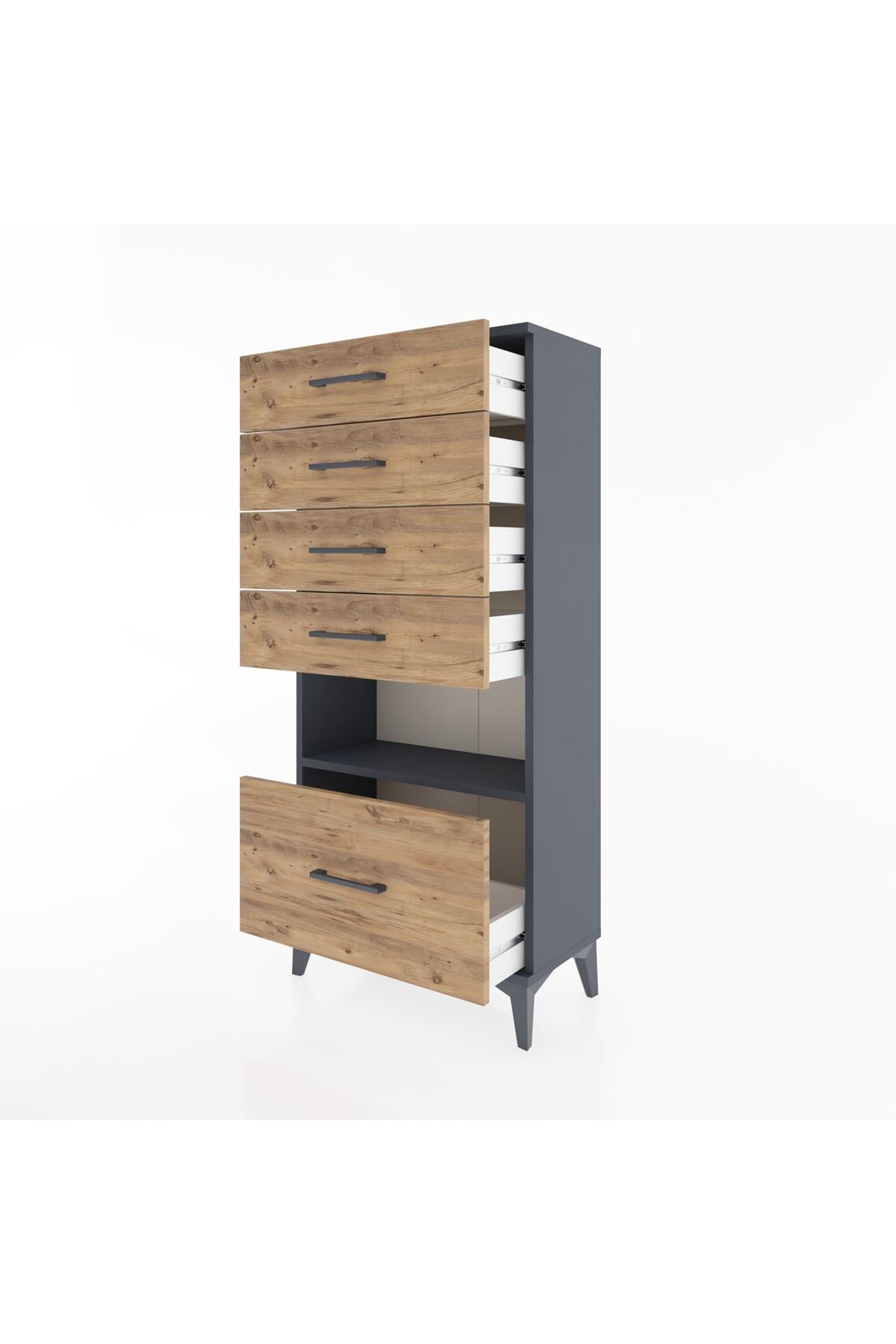Hyperion Dolap Tek Raflı 5 Çekmeceli 60x44x134 - S50M011V6B