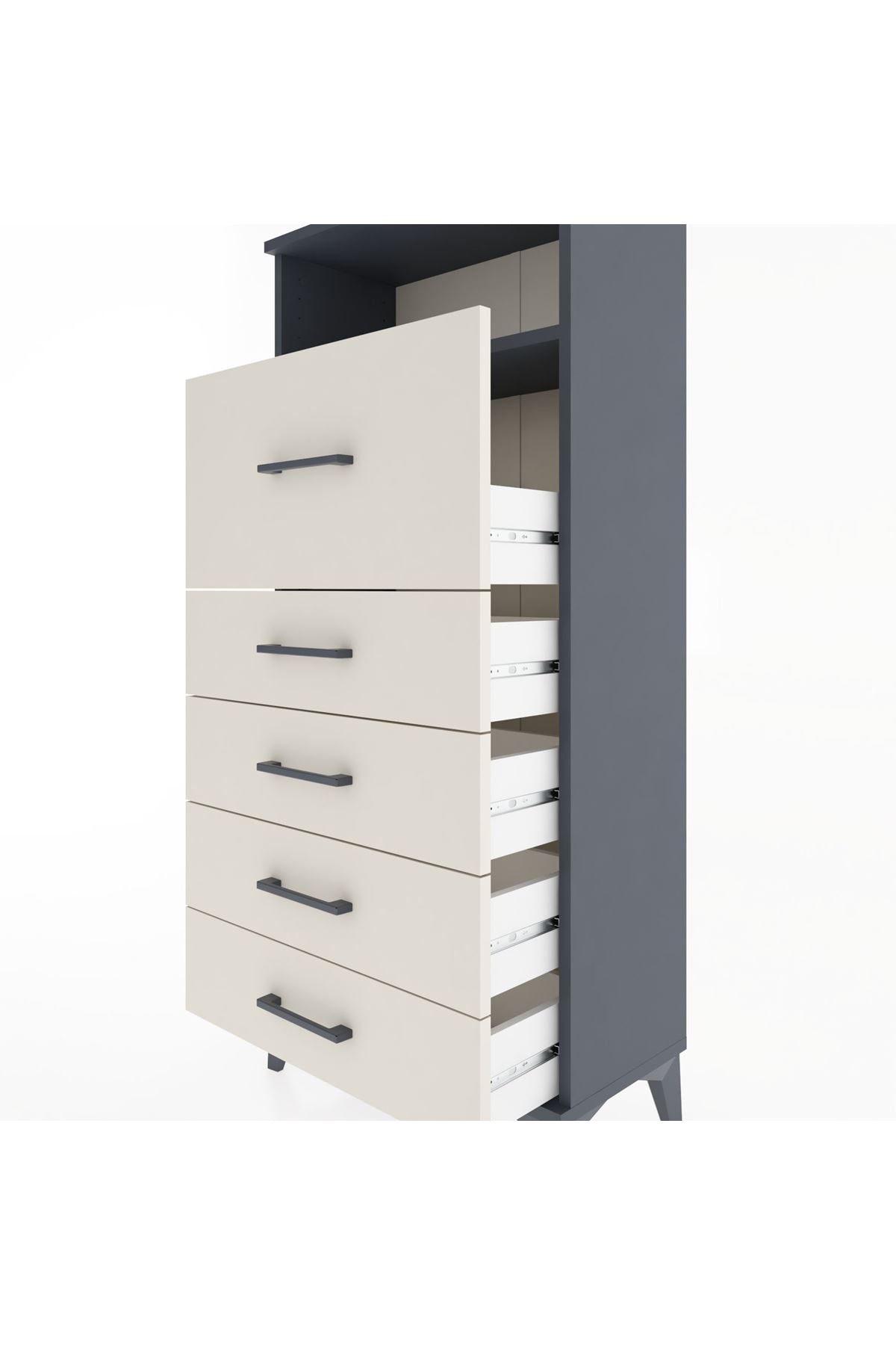Hyperion Dolap Tek Raflı 5 Çekmeceli 60x44x134 - S50M019V4B
