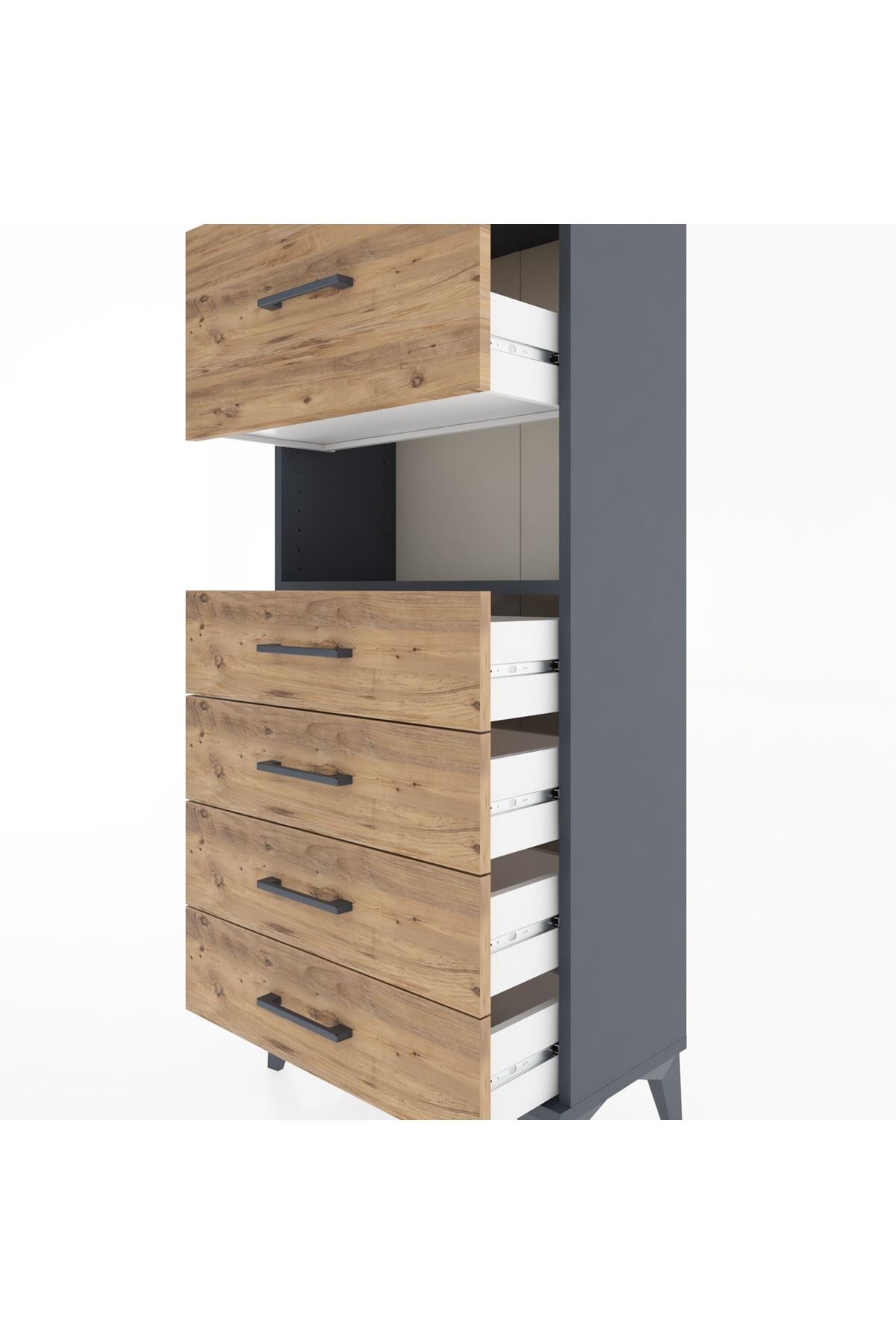 Hyperion Dolap Tek Raflı 5 Çekmeceli 60x44x134 - S50M029V6B