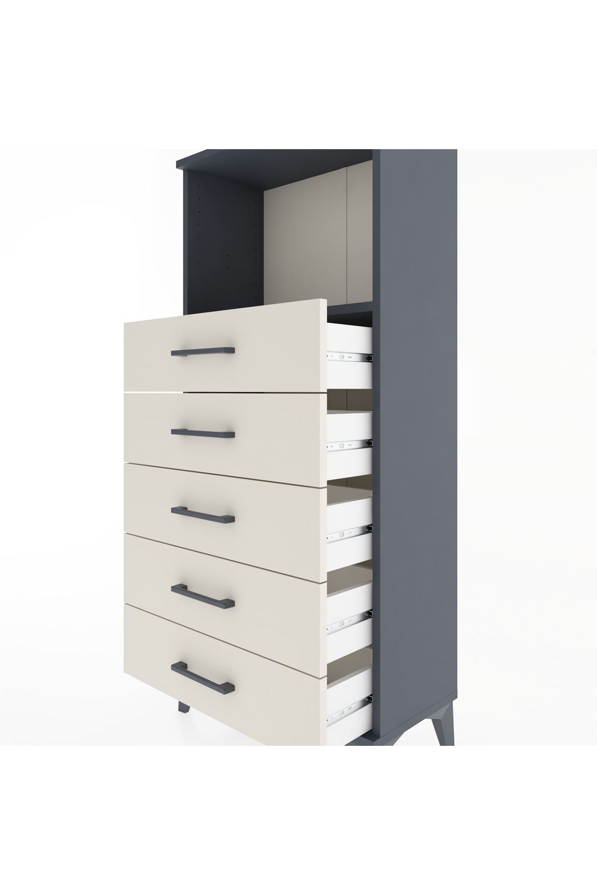 Hyperion Dolap Tek Raflı 5 Çekmeceli 60x44x134 - S50M059V4B