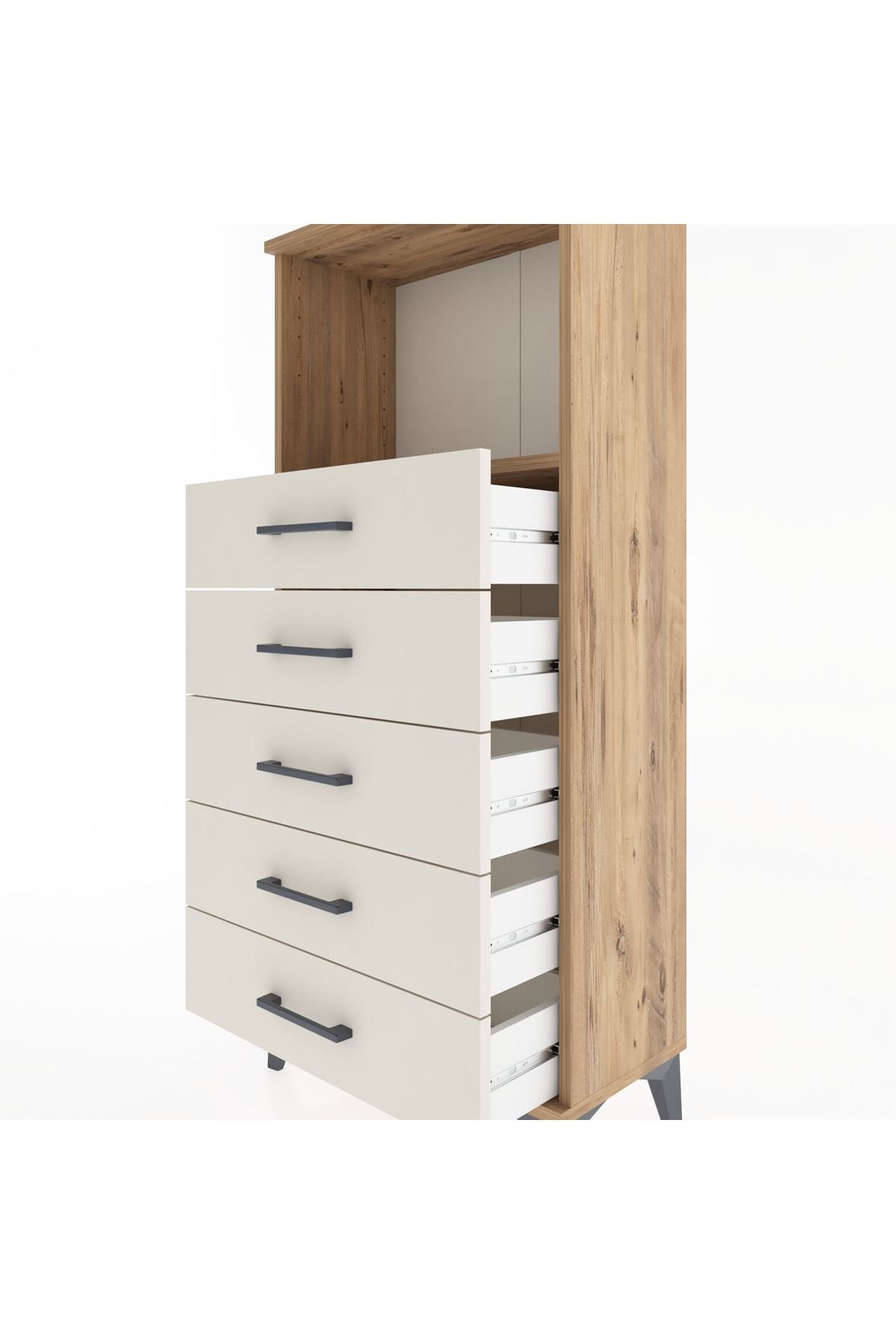 Hyperion Dolap Tek Raflı 5 Çekmeceli 60x44x134 - S50M059V7B