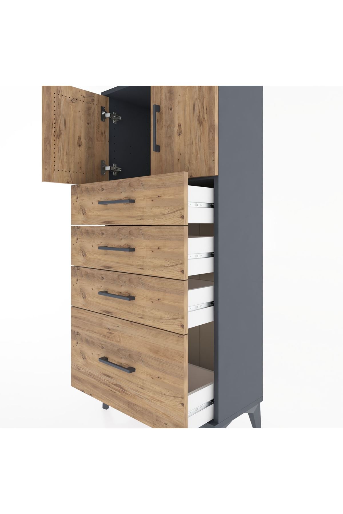 Hyperion Dolap Tek Raflı 4 Çekmeceli 2 Kapaklı 60x44x134 - S50M067V6B