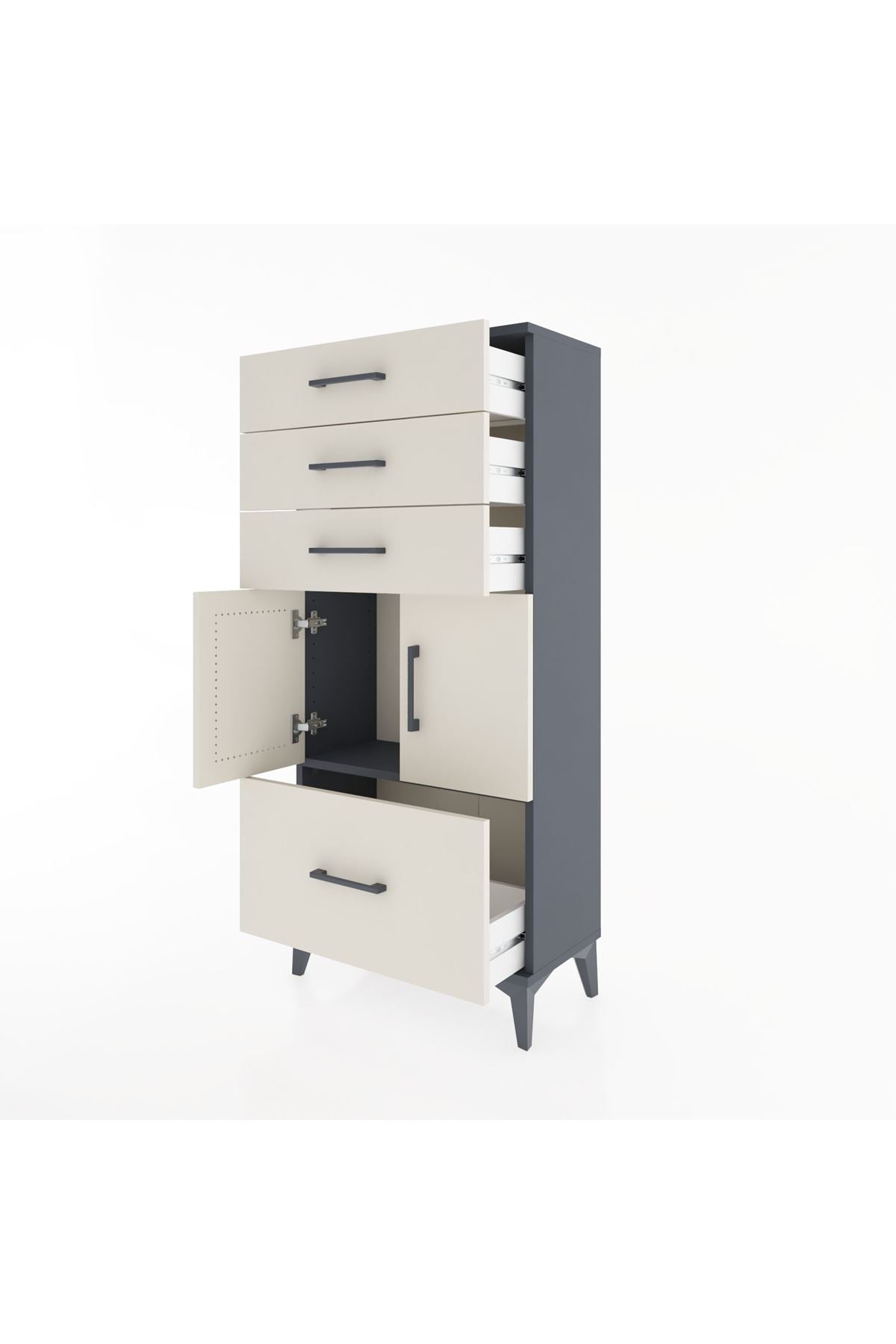 Hyperion Dolap Tek Raflı 4 Çekmeceli 2 Kapaklı 60x44x134 - S50M068V4B