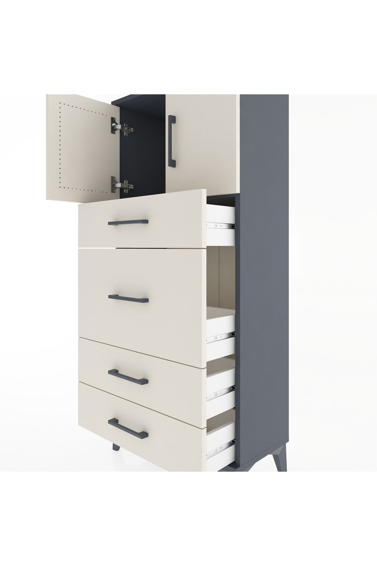 Hyperion Dolap Tek Raflı 4 Çekmeceli 2 Kapaklı 60x44x134 - S50M073V4B