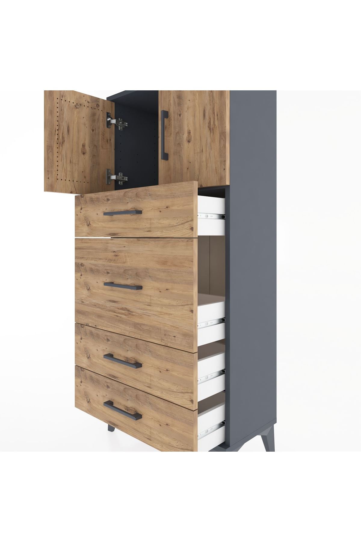 Hyperion Dolap Tek Raflı 4 Çekmeceli 2 Kapaklı 60x44x134 - S50M073V6B