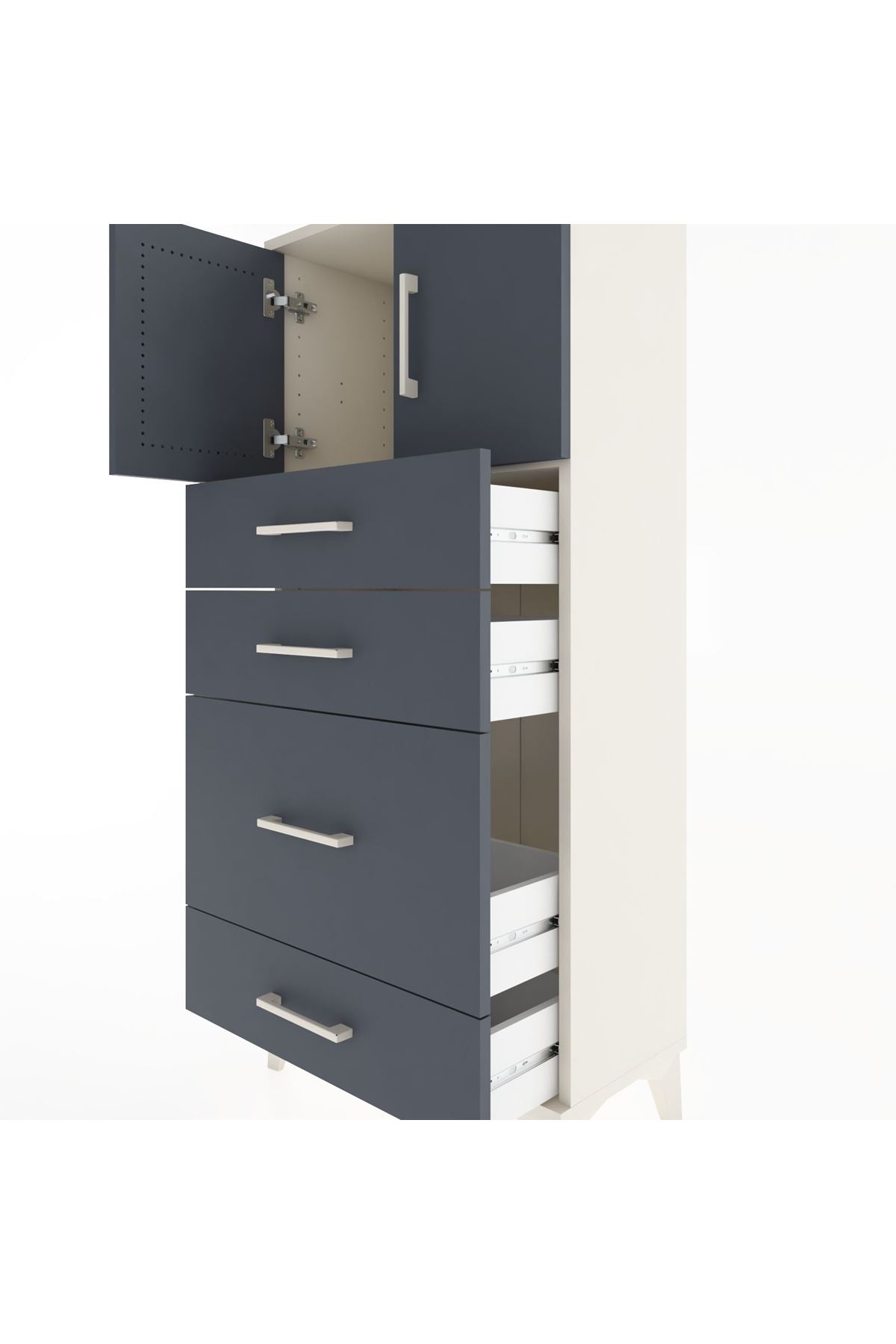 Hyperion Dolap Tek Raflı 4 Çekmeceli 2 Kapaklı 60x44x134 - S50M074V2B