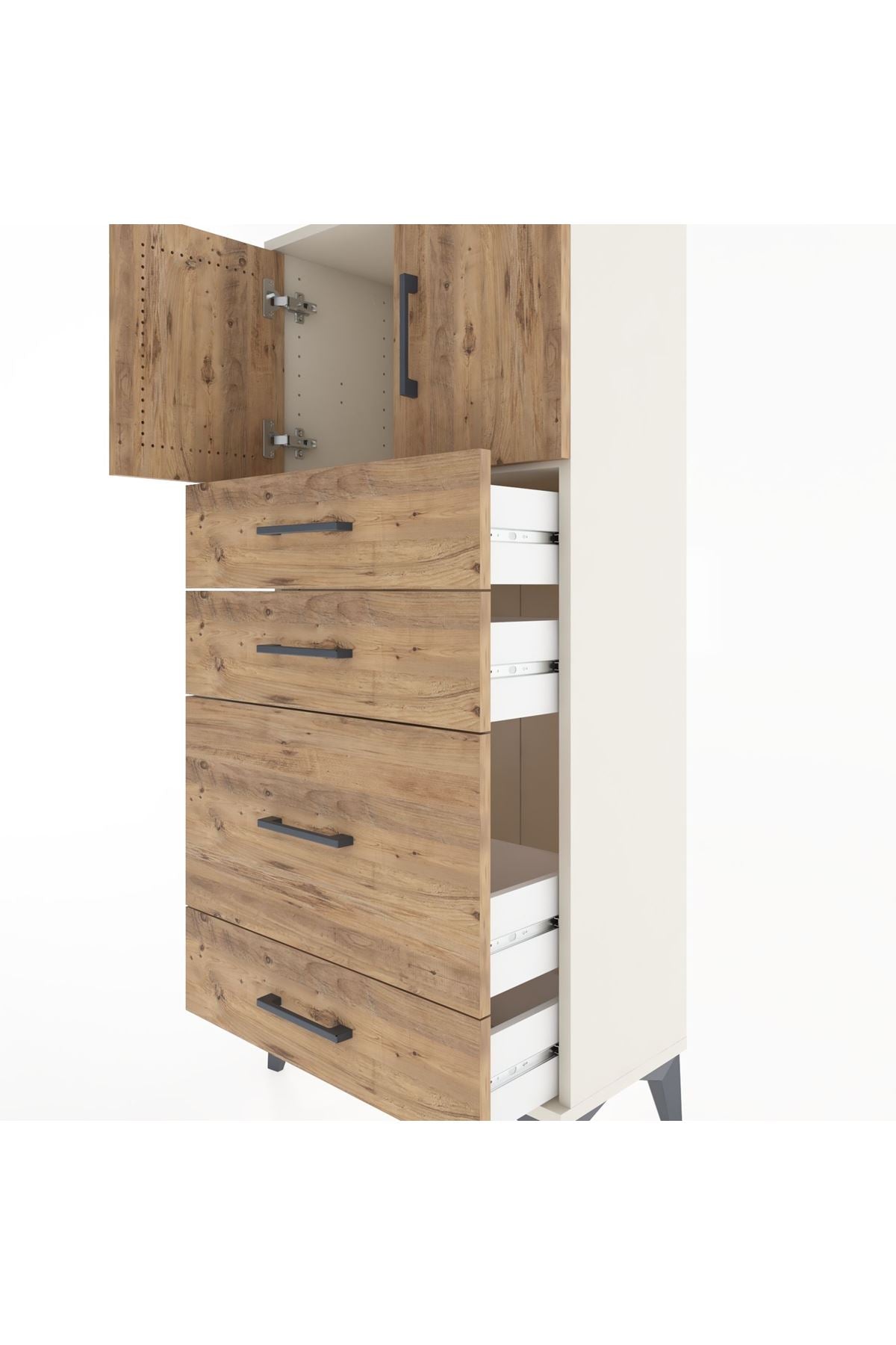 Hyperion Dolap Tek Raflı 4 Çekmeceli 2 Kapaklı 60x44x134 - S50M074V3B
