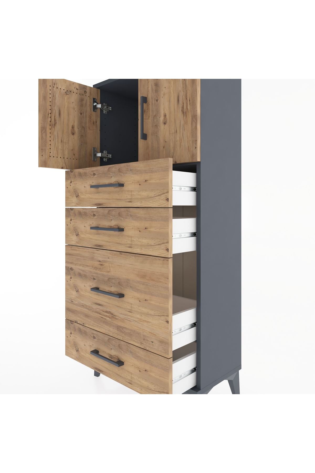 Hyperion Dolap Tek Raflı 4 Çekmeceli 2 Kapaklı 60x44x134 - S50M074V6B