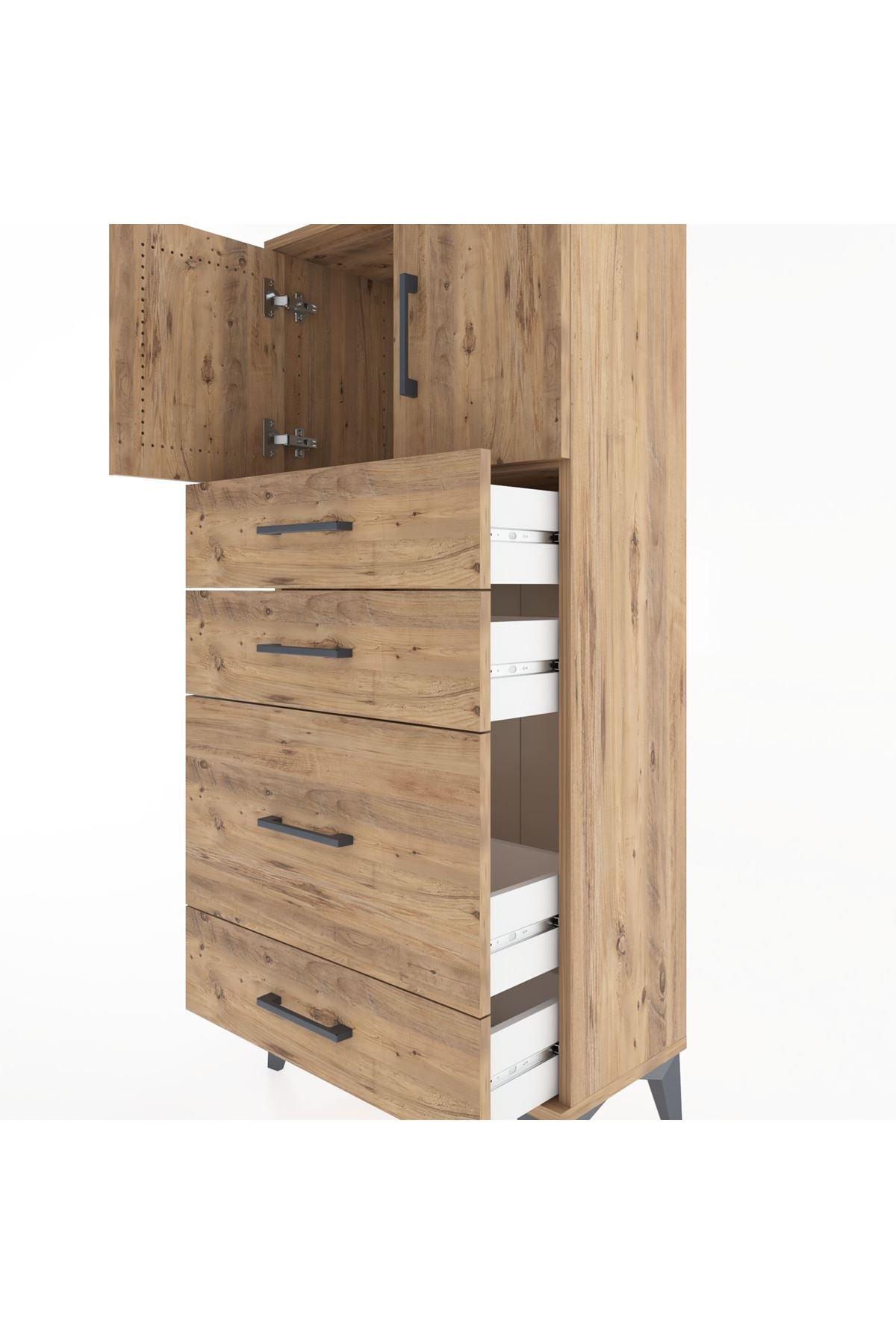 Hyperion Dolap Tek Raflı 4 Çekmeceli 2 Kapaklı 60x44x134 - S50M074V9B