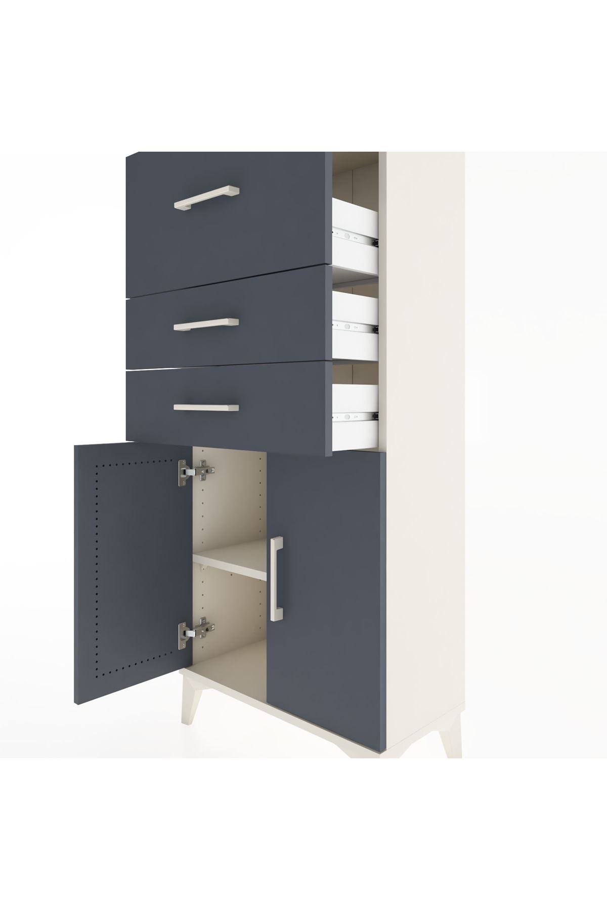 Hyperion Dolap Tek Raflı 3 Çekmeceli 2 Kapaklı 60x44x134 - S50M077V2B