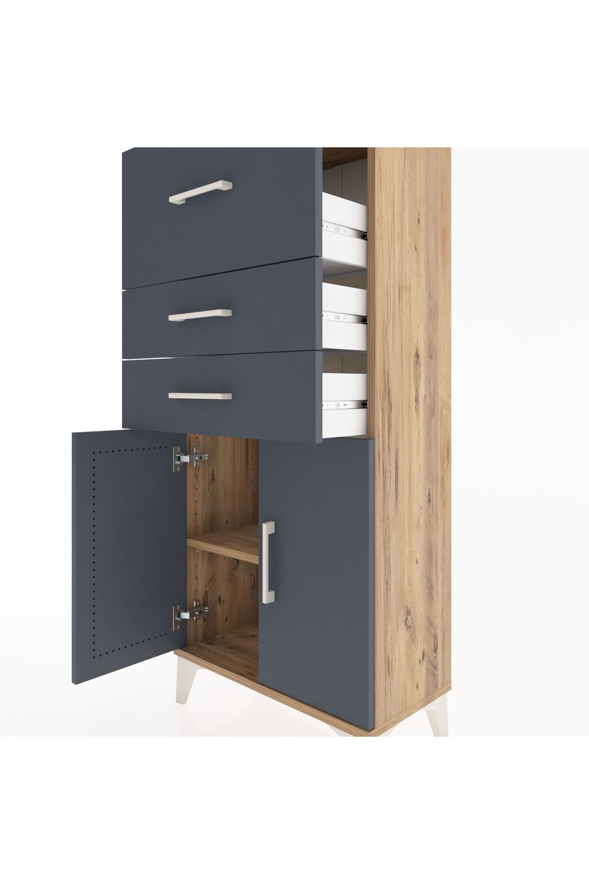 Hyperion Dolap Tek Raflı 3 Çekmeceli 2 Kapaklı 60x44x134 - S50M077V8B