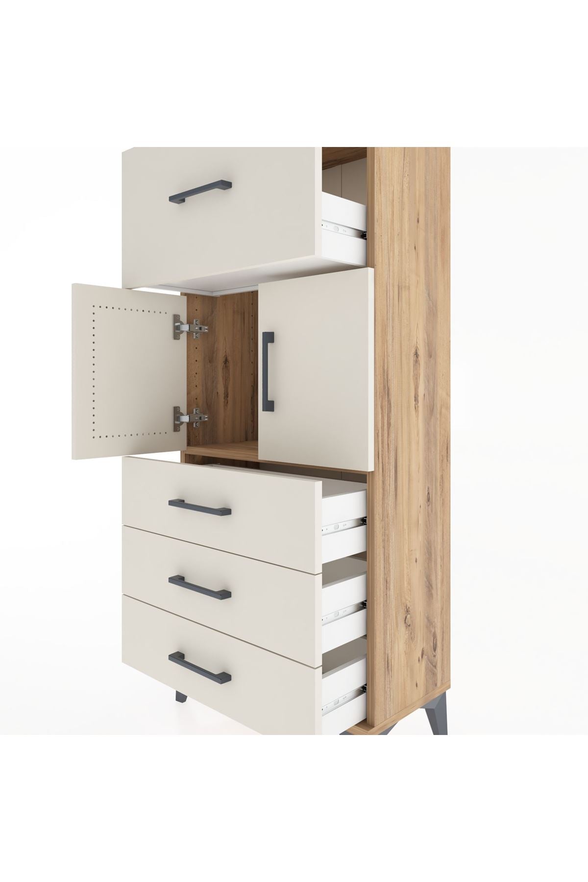 Hyperion Dolap Tek Raflı 4 Çekmeceli 2 Kapaklı 60x44x134 - S50M081V7B