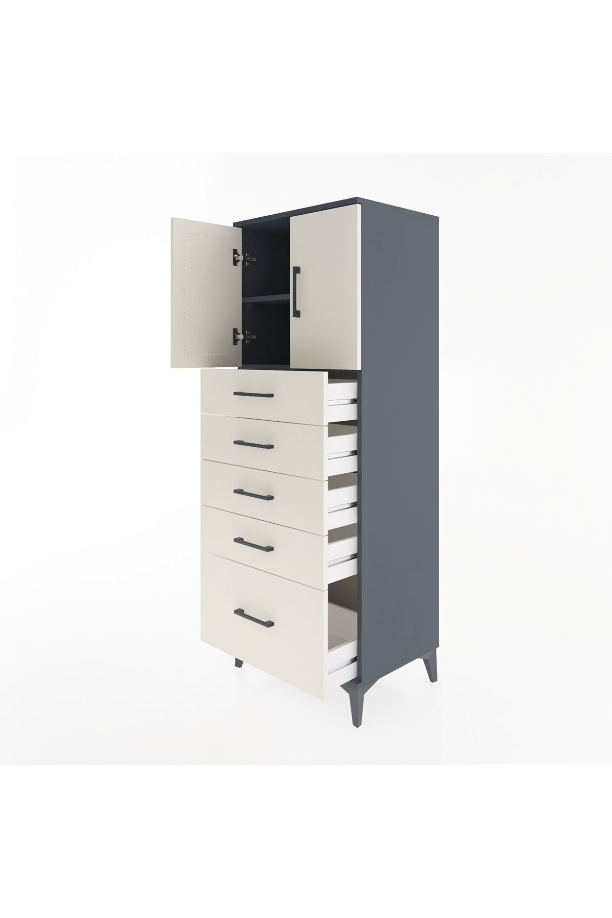 Hyperion Dolap 2 Raflı 5 Çekmeceli 2 Kapaklı 60x44x163 - S53M003V4B