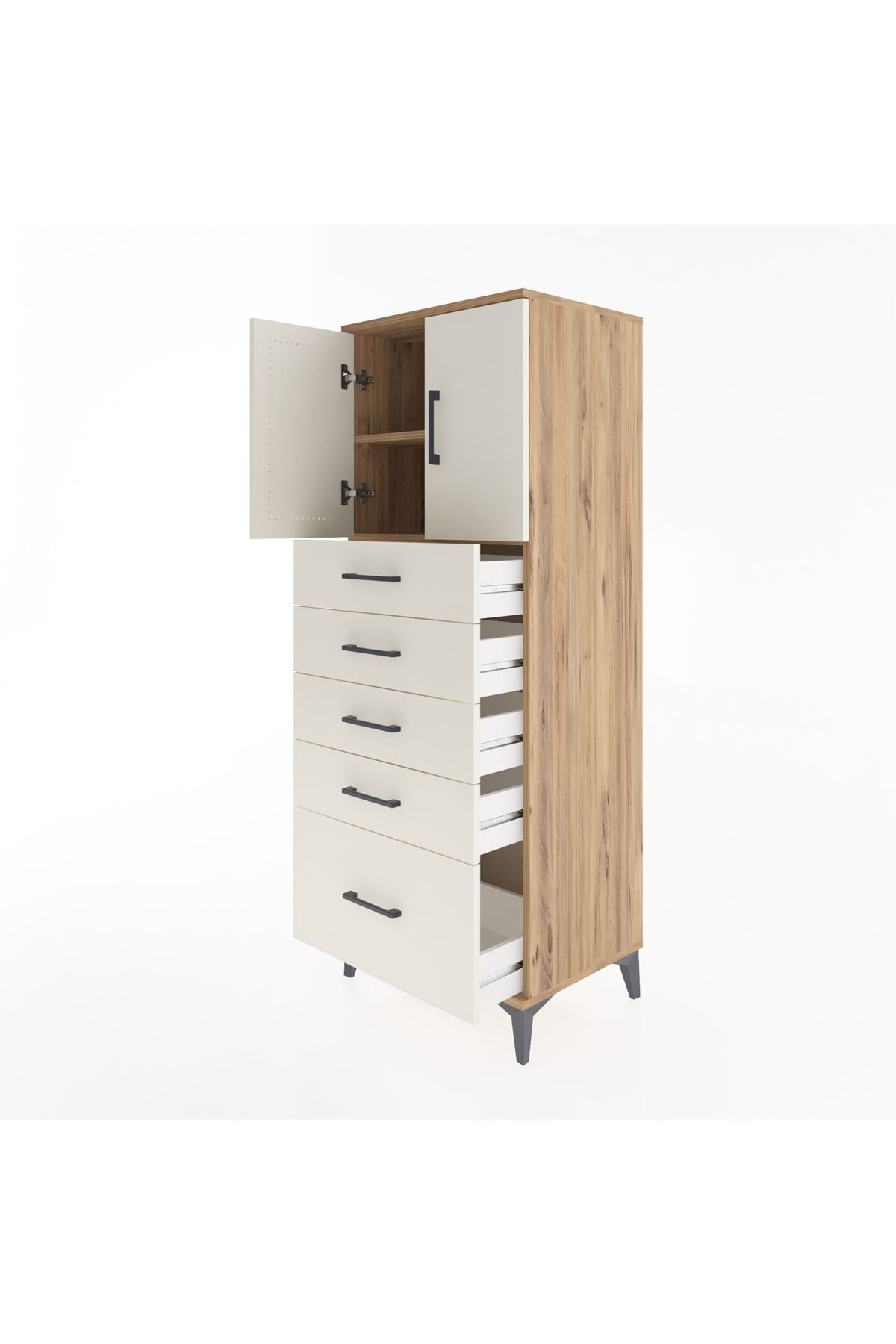 Hyperion Dolap 2 Raflı 5 Çekmeceli 2 Kapaklı 60x44x163 - S53M003V7B