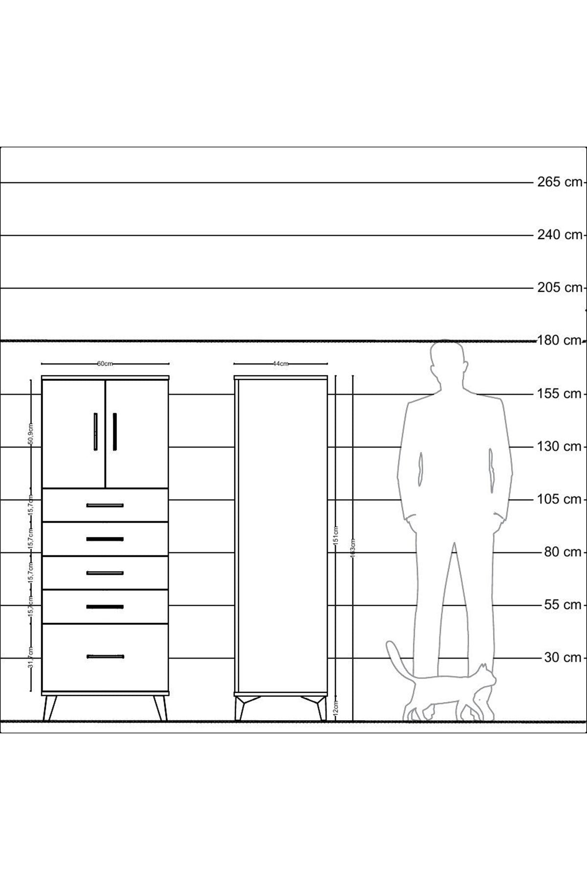 Hyperion Dolap 2 Raflı 5 Çekmeceli 2 Kapaklı 60x44x163 - S53M003V8B