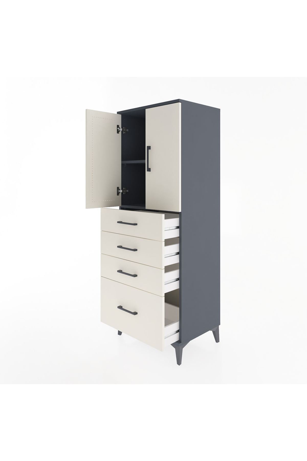 Hyperion Dolap 2 Raflı 4 Çekmeceli 2 Kapaklı 60x44x163 - S53M005V4B