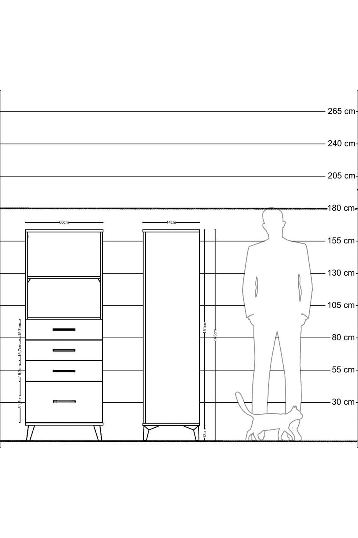 Hyperion Dolap 2 Raflı 4 Çekmeceli 60x44x163 - S53M006V4B