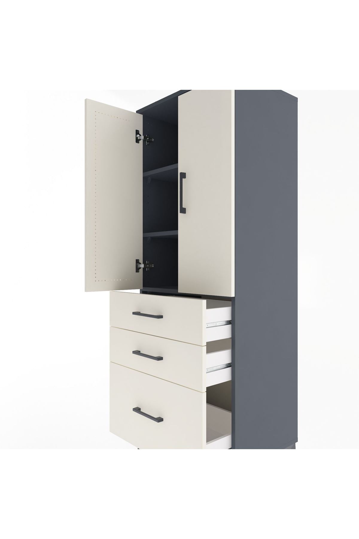 Hyperion Dolap 3 Raflı 3 Çekmeceli 2 Kapaklı 60x44x163 - S53M007V4B