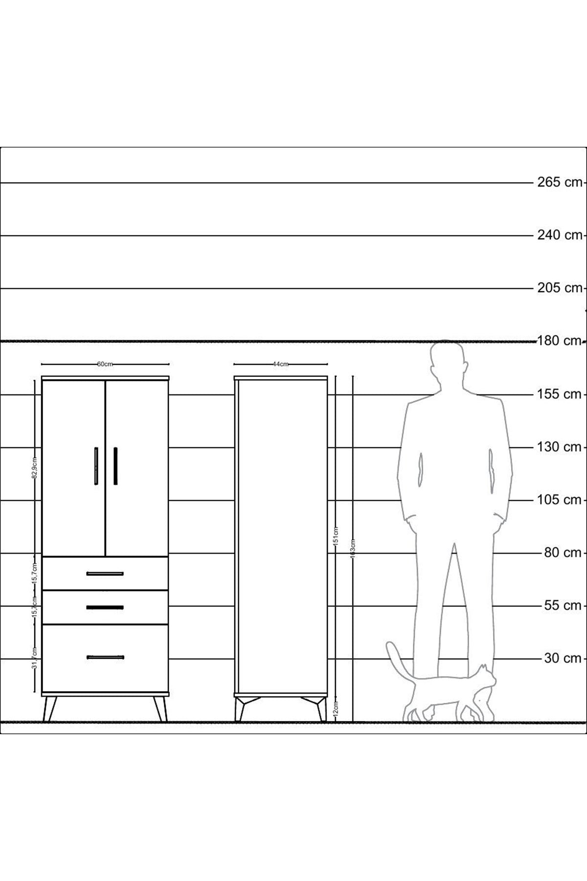 Hyperion Dolap 3 Raflı 3 Çekmeceli 2 Kapaklı 60x44x163 - S53M007V6B