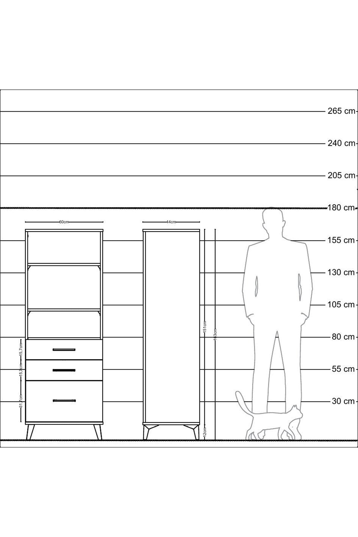 Hyperion Dolap 3 Raflı 3 Çekmeceli 60x44x163 - S53M008V9B