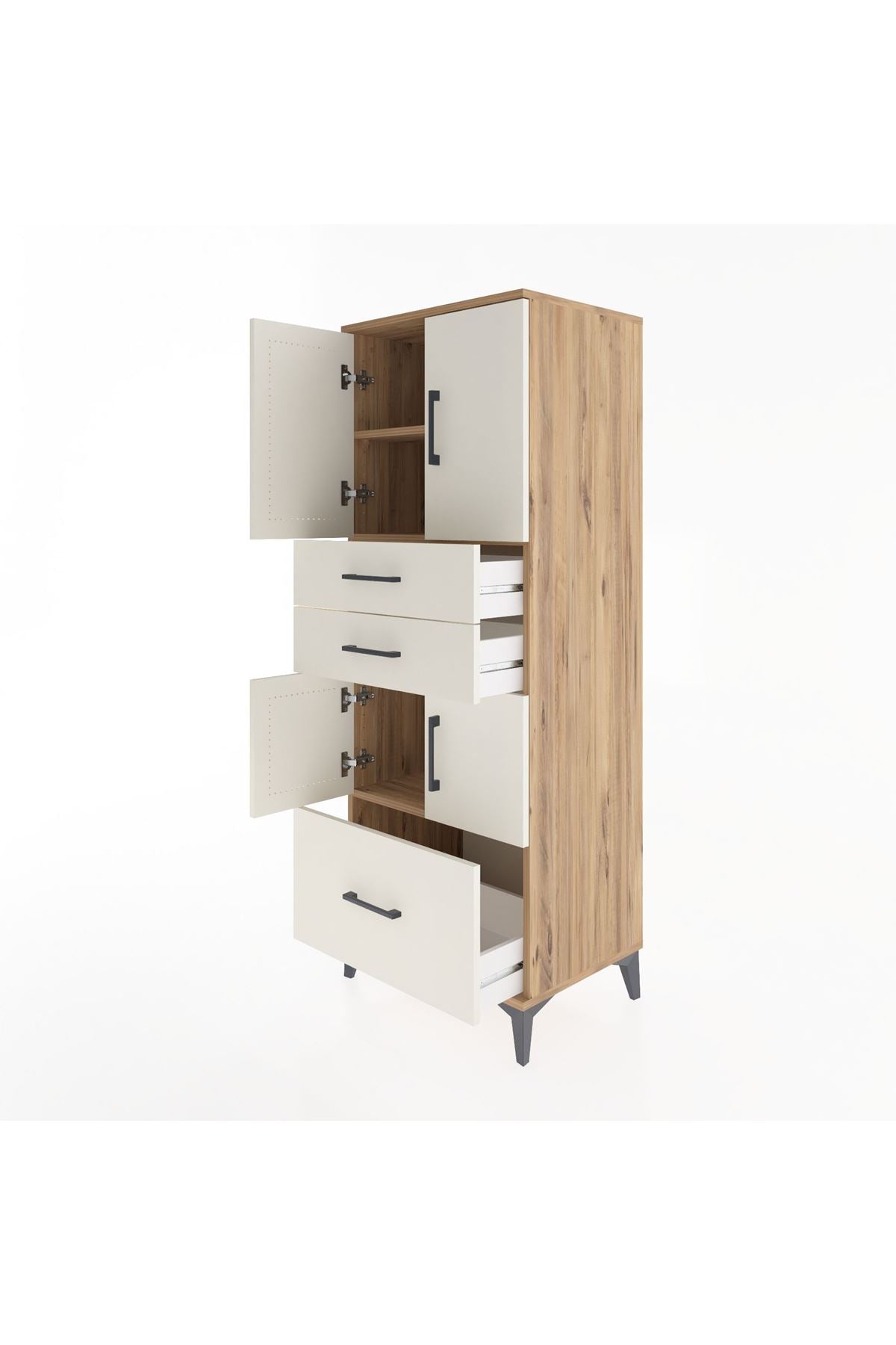 Hyperion Dolap 3 Raflı 3 Çekmeceli 4 Kapaklı 60x44x163 - S53M009V7B