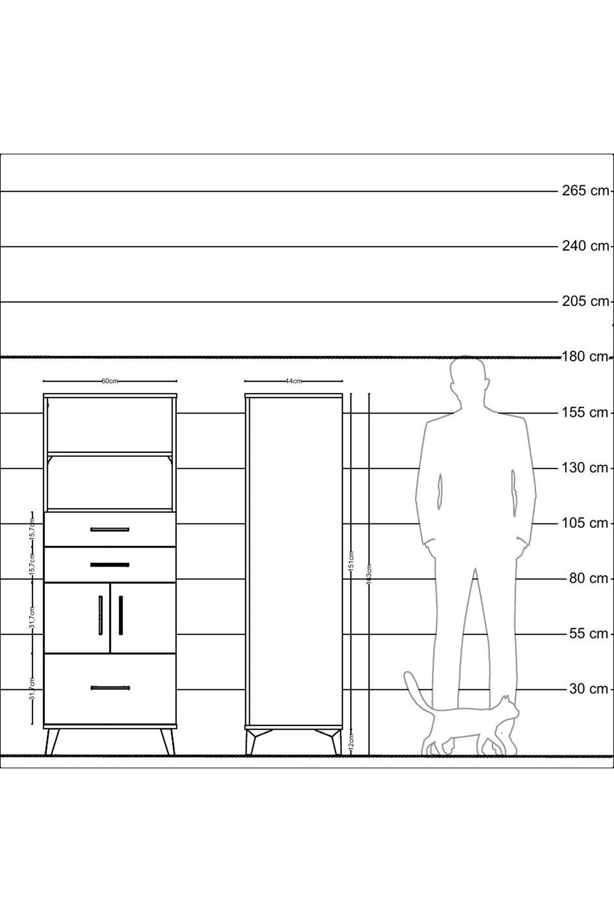 Hyperion Dolap 3 Raflı 3 Çekmeceli 2 Kapaklı 60x44x163 - S53M010V4B