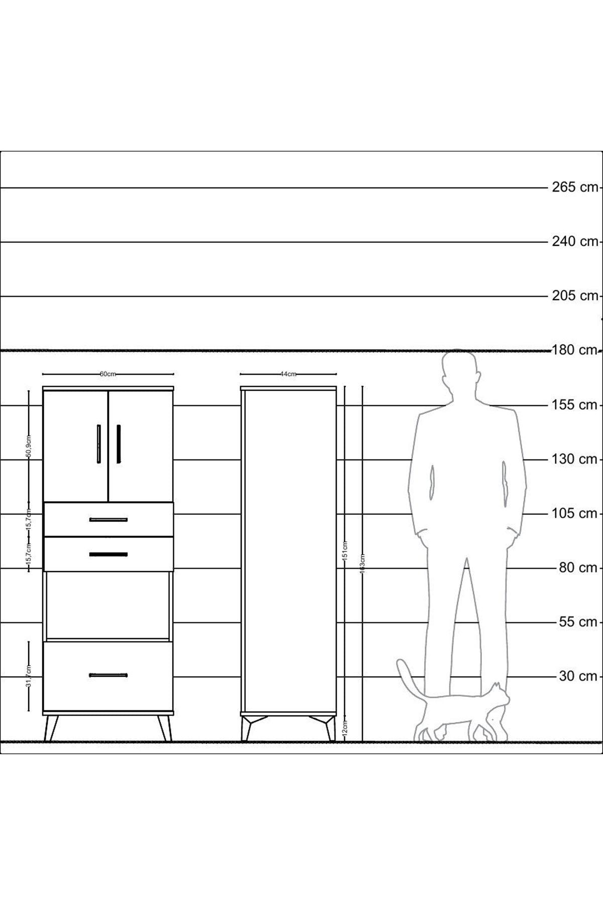 Hyperion Dolap 3 Raflı 3 Çekmeceli 2 Kapaklı 60x44x163 - S53M011V9B