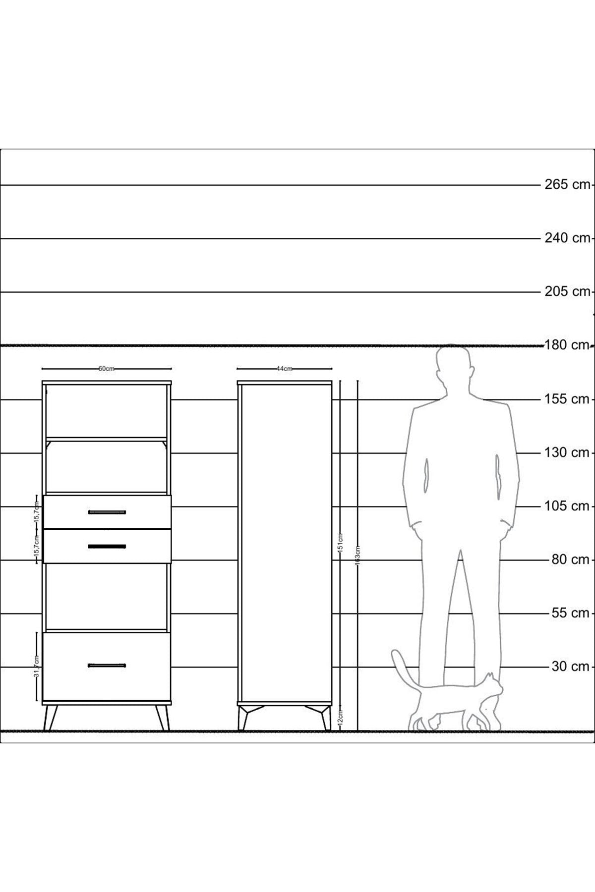 Hyperion Dolap 3 Raflı 3 Çekmeceli 60x44x163 - S53M012V8B