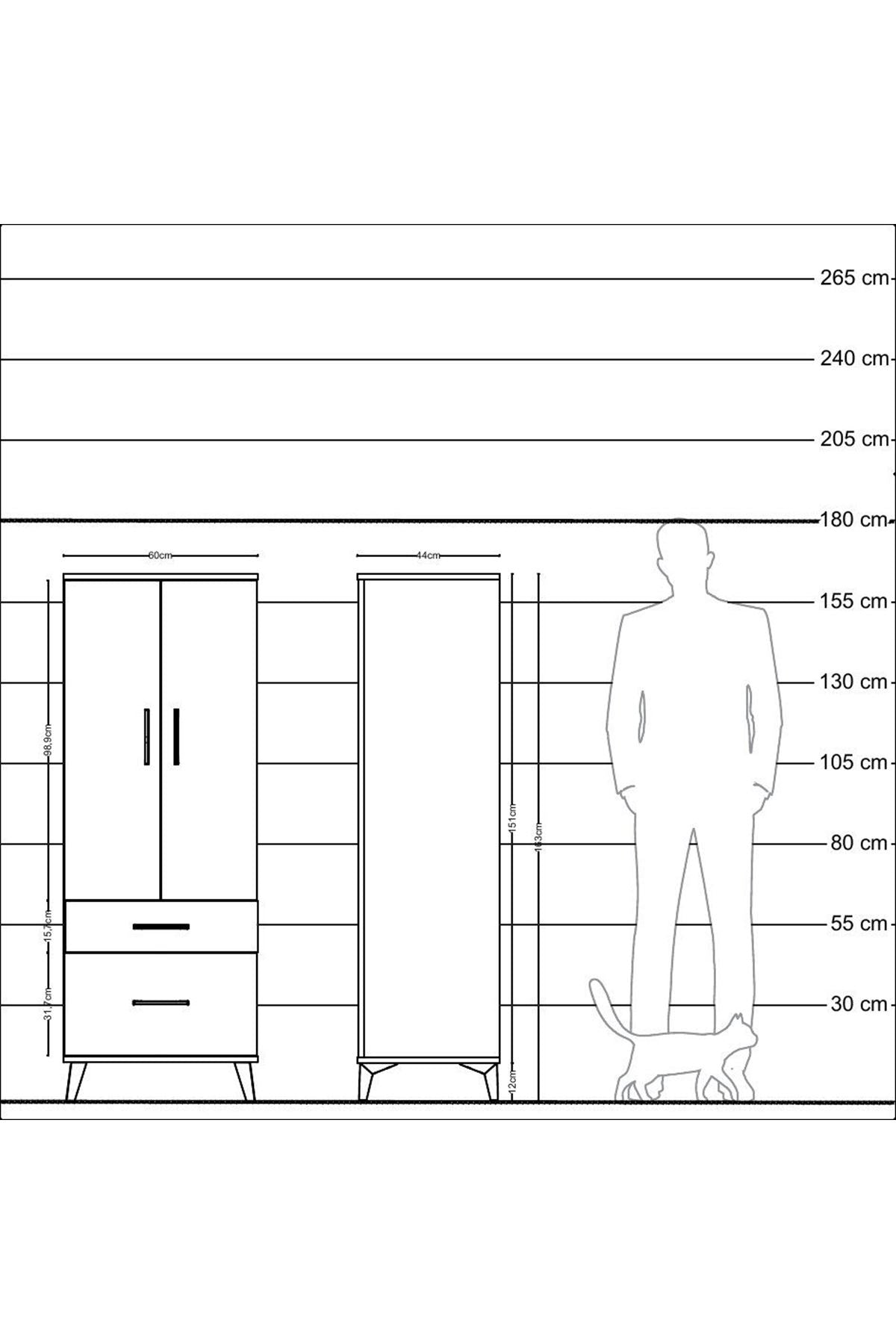 Hyperion Dolap 3 Raflı 2 Çekmeceli 2 Kapaklı 60x44x163 - S53M013V4B