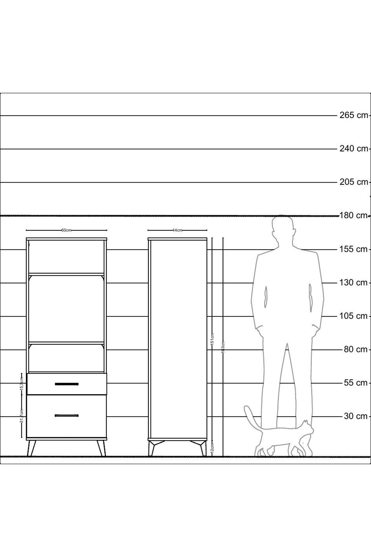 Hyperion Dolap 3 Raflı 2 Çekmeceli 60x44x163 - S53M014V7B