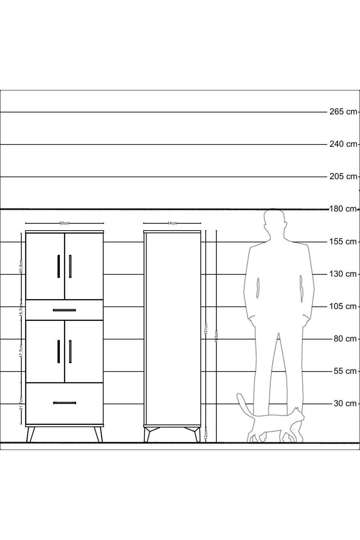 Hyperion Dolap 2 Raflı 2 Çekmeceli 4 Kapaklı 60x44x163 - S53M015V8B