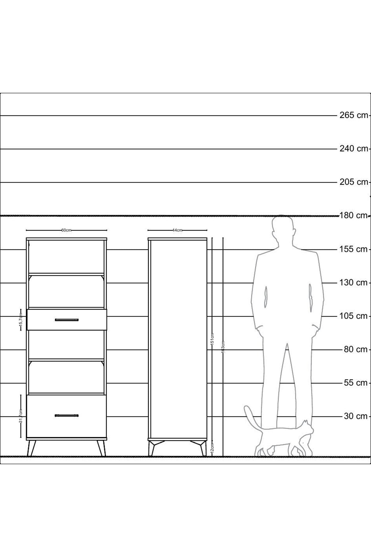 Hyperion Dolap 2 Raflı 2 Çekmeceli 60x44x163 - S53M018V8B