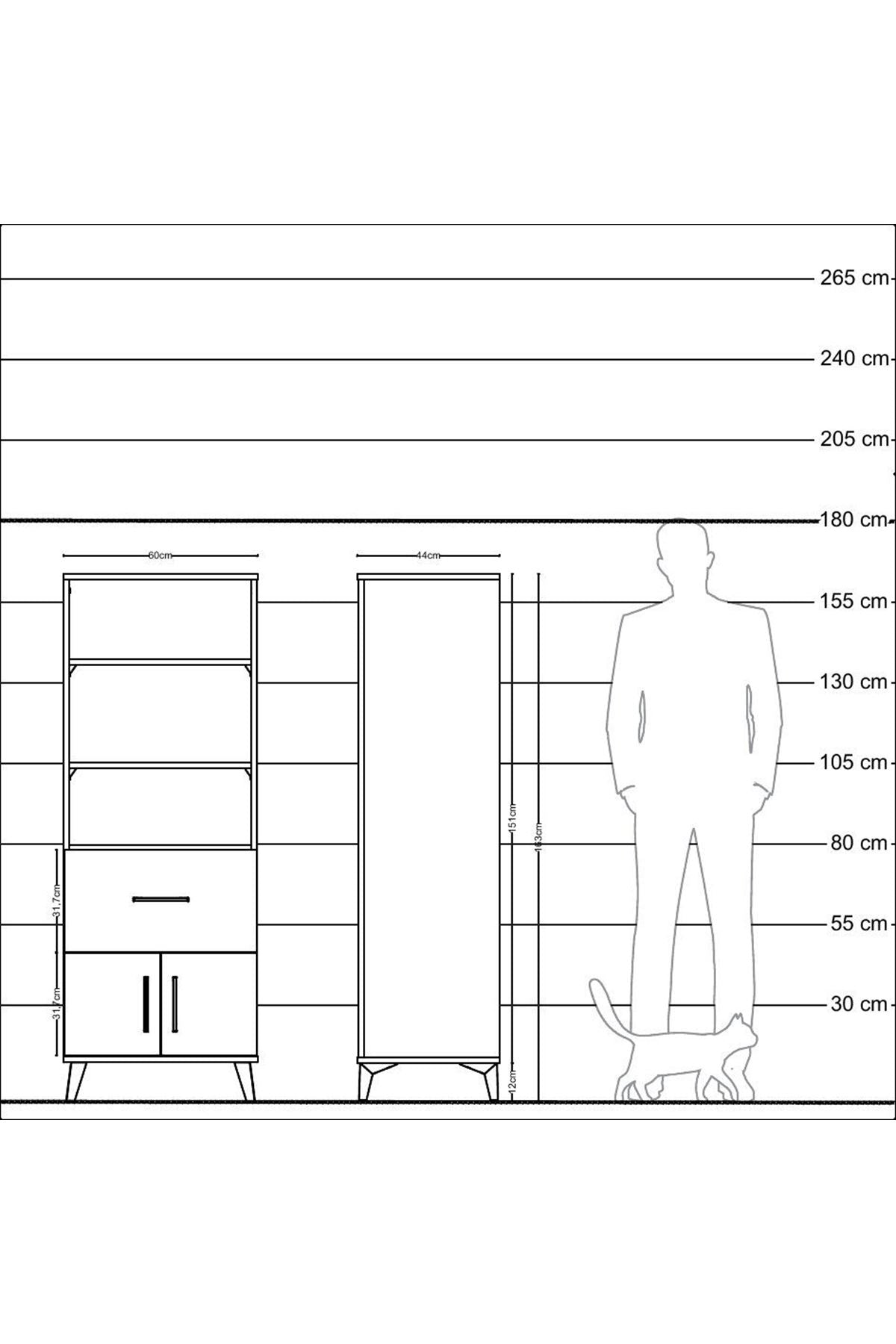 Hyperion Dolap 3 Raflı Tek Çekmeceli 2 Kapaklı 60x44x163 - S53M020V5B