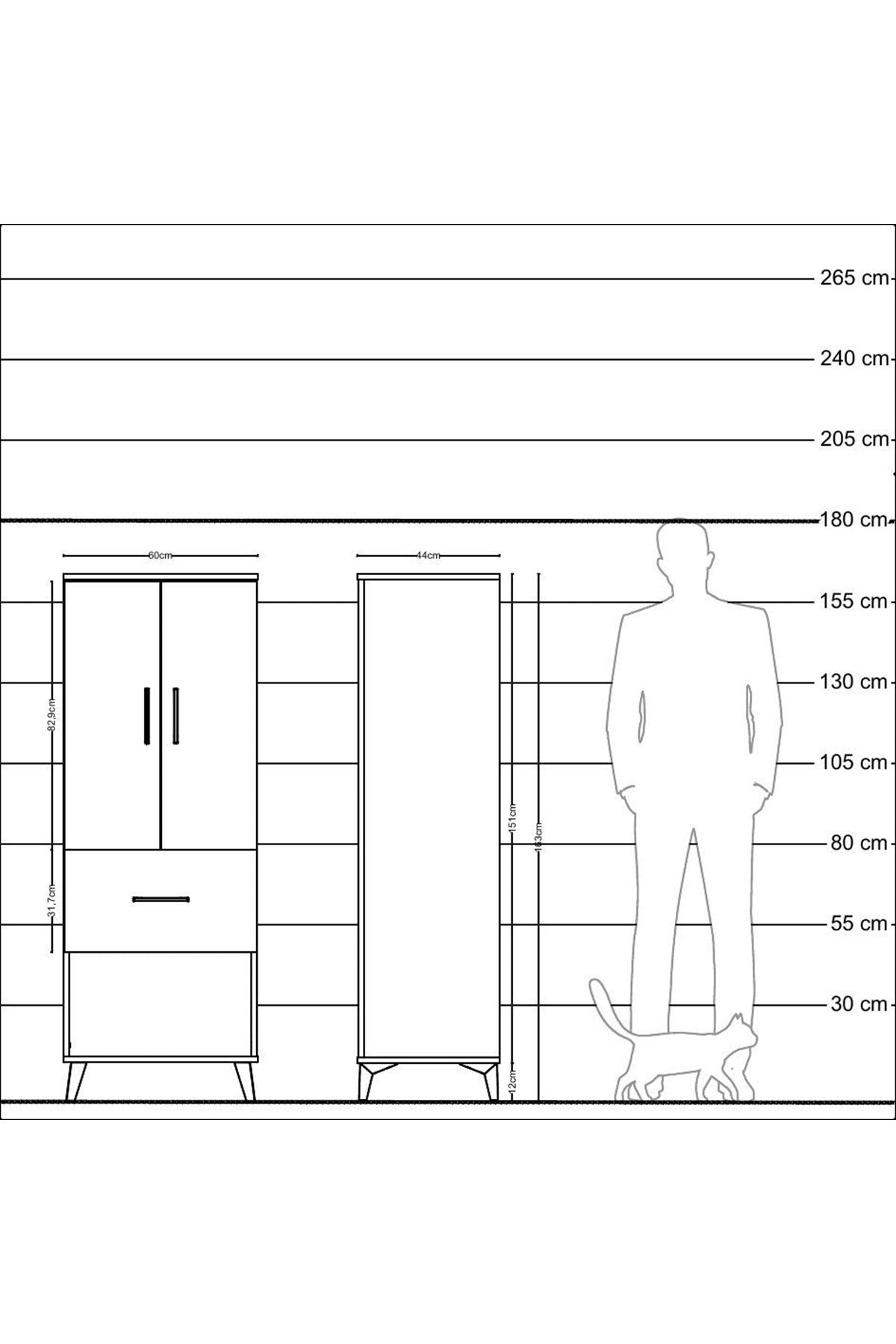 Hyperion Dolap 3 Raflı Tek Çekmeceli 2 Kapaklı 60x44x163 - S53M021V6B