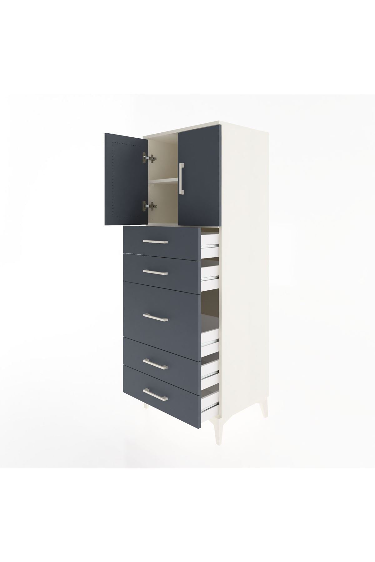 Hyperion Dolap 2 Raflı 5 Çekmeceli 2 Kapaklı 60x44x163 - S53M023V2B