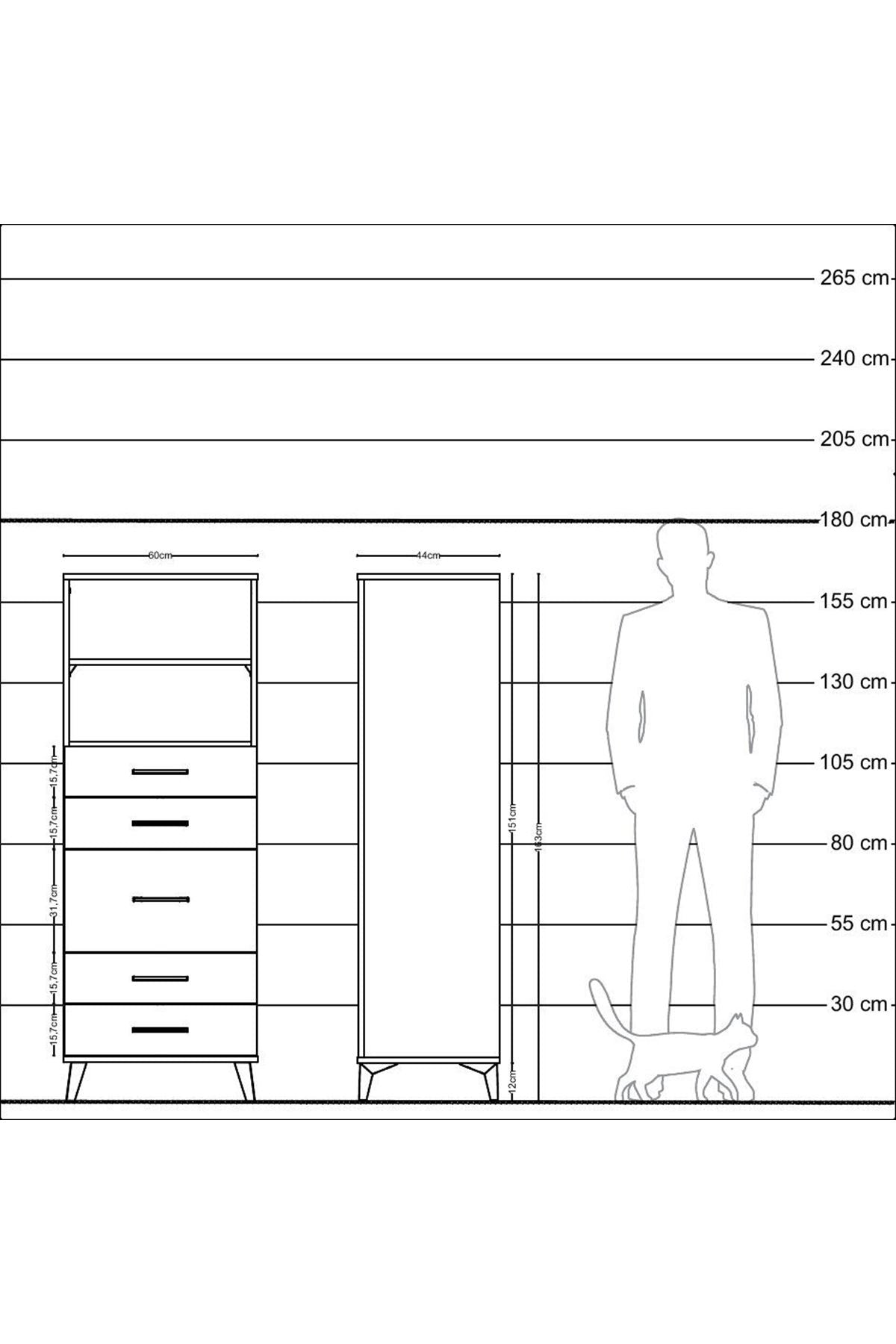 Hyperion Dolap 2 Raflı 5 Çekmeceli 60x44x163 - S53M024V2B