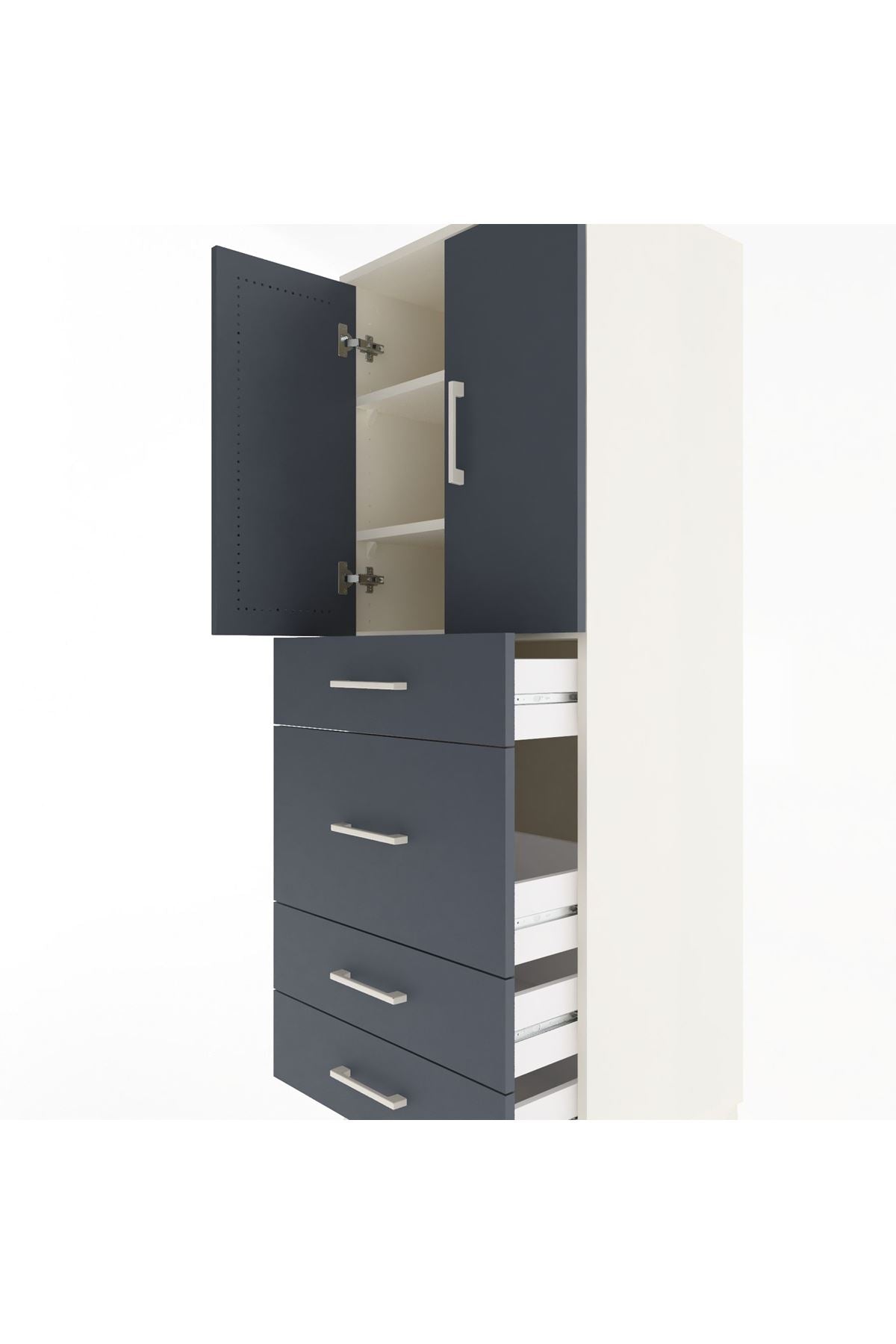 Hyperion Dolap 3 Raflı 4 Çekmeceli 2 Kapaklı 60x44x163 - S53M025V2B