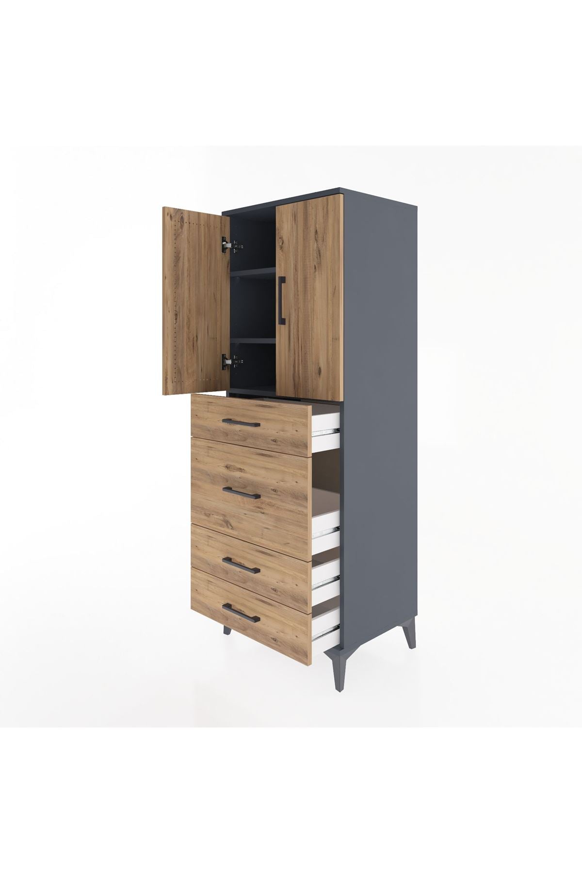 Hyperion Dolap 3 Raflı 4 Çekmeceli 2 Kapaklı 60x44x163 - S53M025V6B