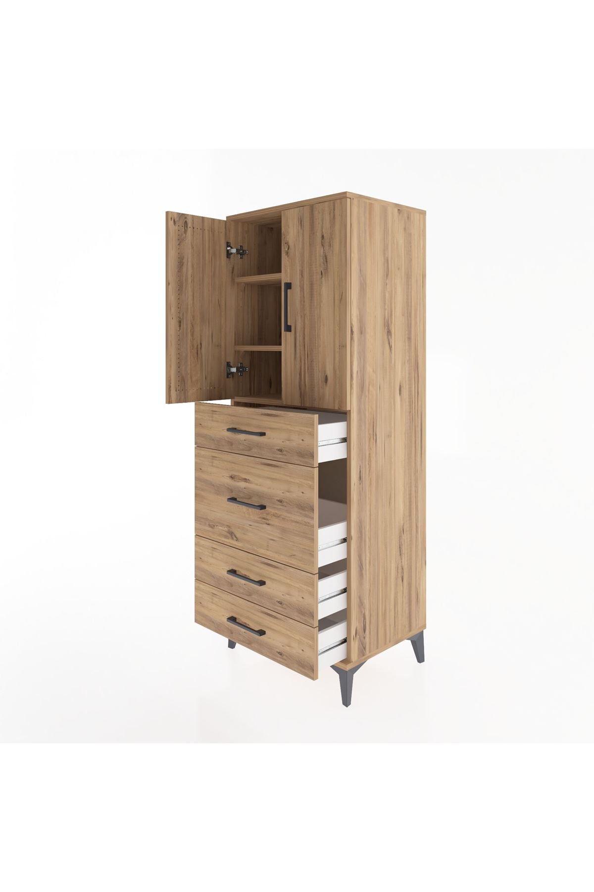 Hyperion Dolap 3 Raflı 4 Çekmeceli 2 Kapaklı 60x44x163 - S53M025V9B