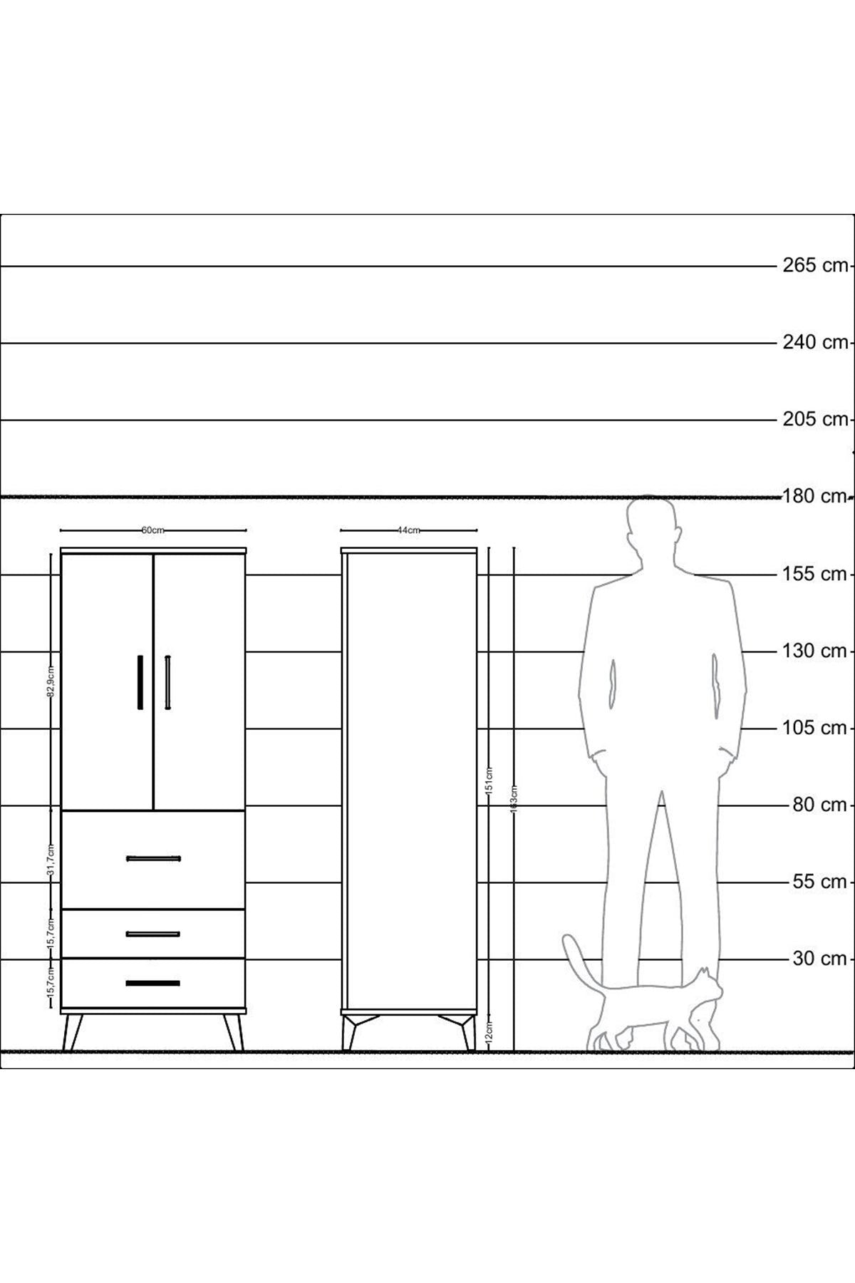 Hyperion Dolap 3 Raflı 3 Çekmeceli 2 Kapaklı 60x44x163 - S53M027V2B