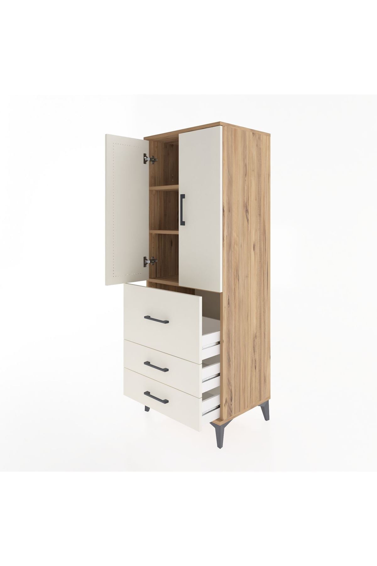 Hyperion Dolap 3 Raflı 3 Çekmeceli 2 Kapaklı 60x44x163 - S53M027V7B
