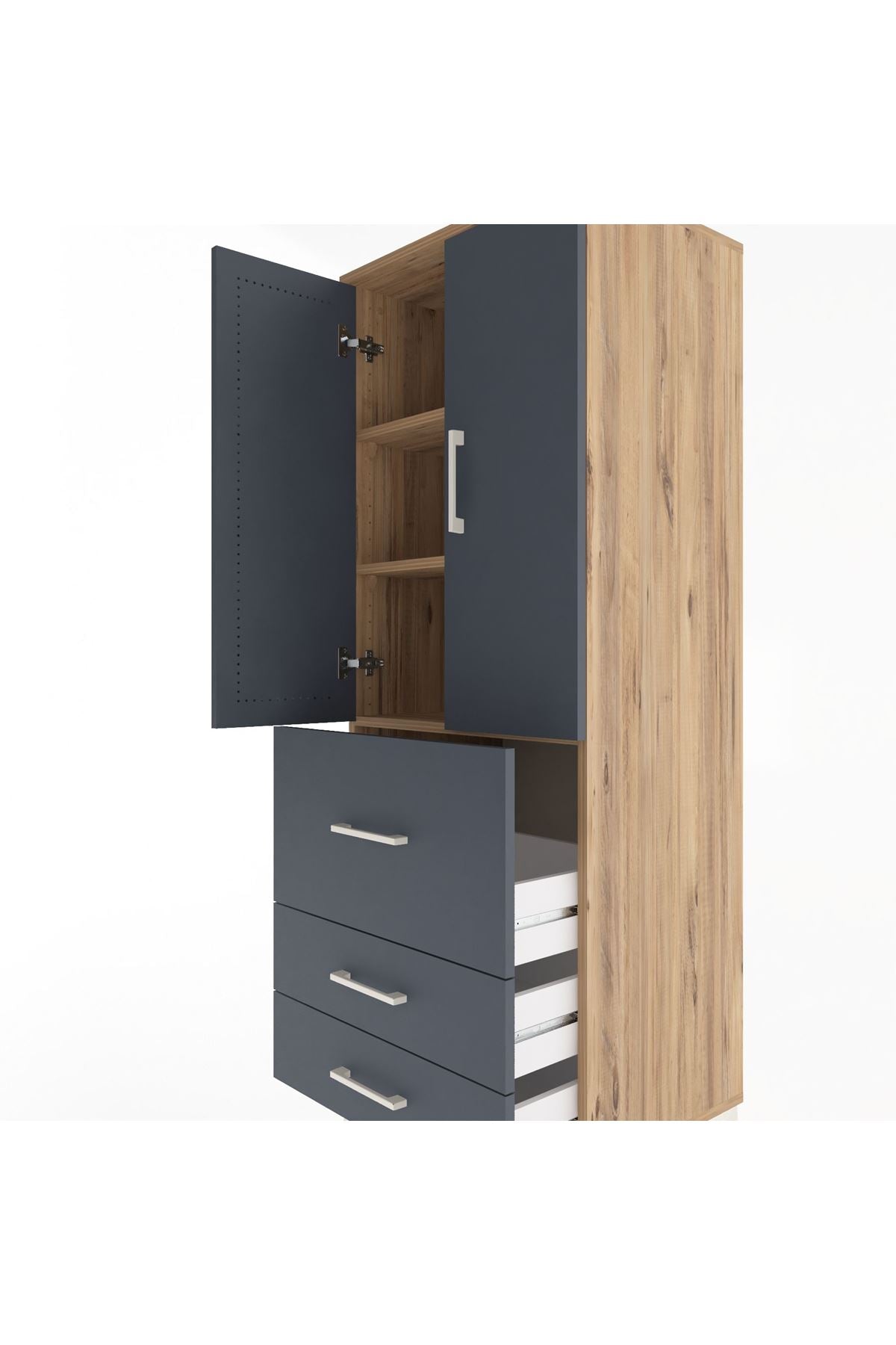 Hyperion Dolap 3 Raflı 3 Çekmeceli 2 Kapaklı 60x44x163 - S53M027V8B