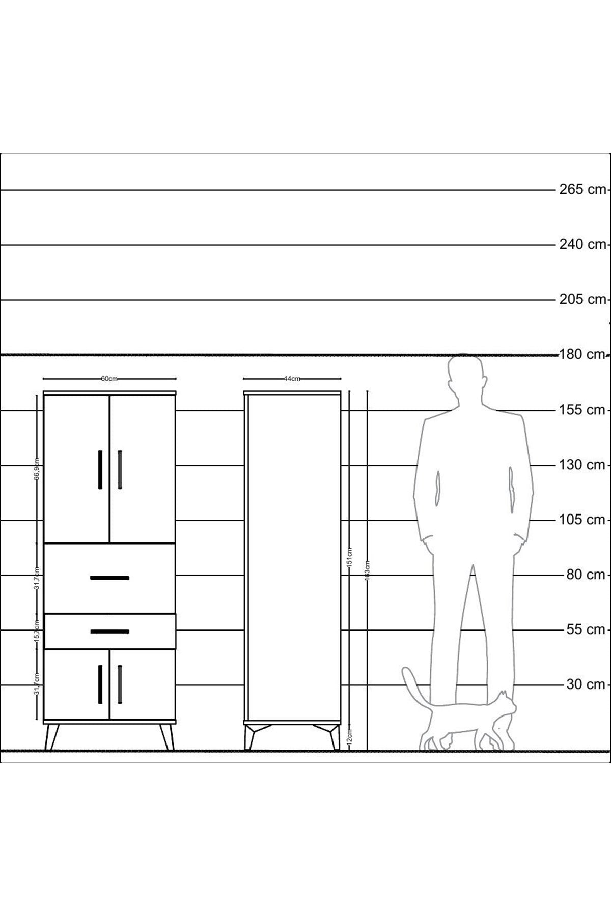 Hyperion Dolap 3 Raflı 2 Çekmeceli 4 Kapaklı 60x44x163 - S53M029V2B