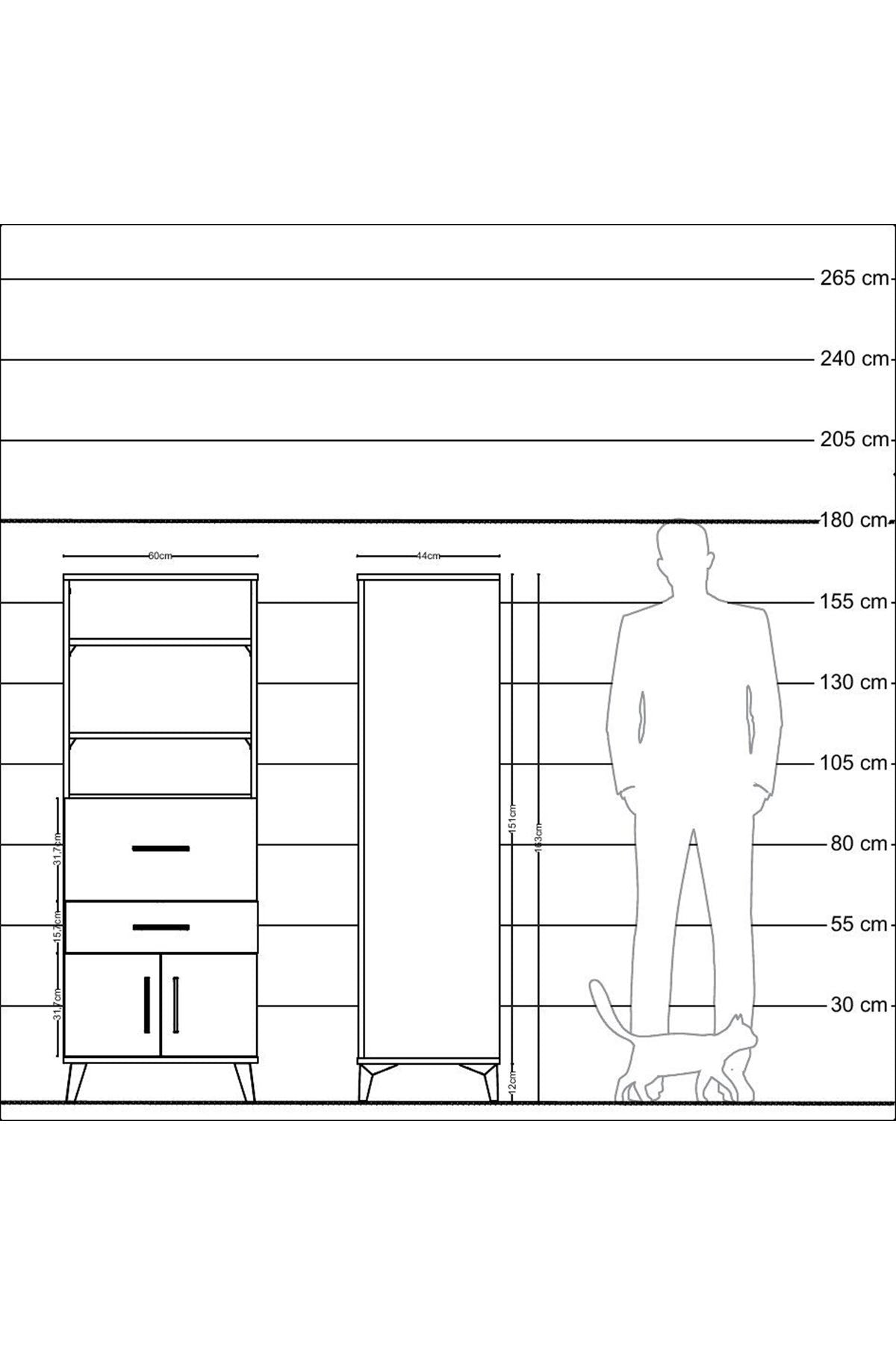 Hyperion Dolap 3 Raflı 2 Çekmeceli 2 Kapaklı 60x44x163 - S53M030V6B