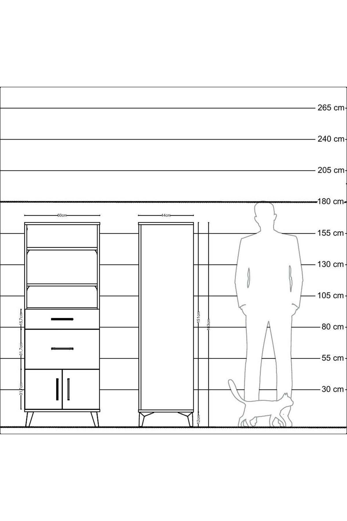 Hyperion Dolap 3 Raflı 2 Çekmeceli 2 Kapaklı 60x44x163 - S53M034V4B