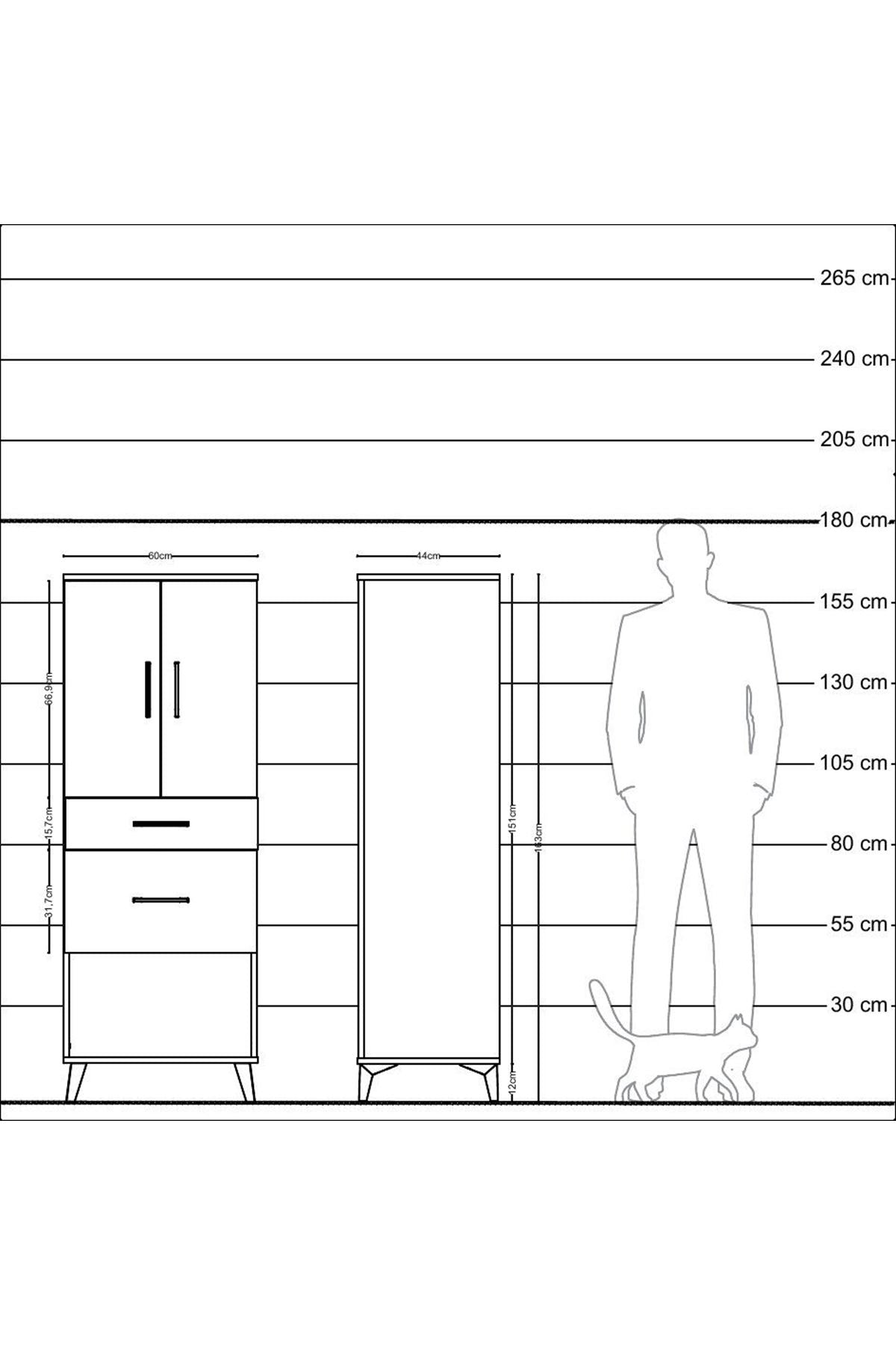 Hyperion Dolap 3 Raflı 2 Çekmeceli 2 Kapaklı 60x44x163 - S53M035V7B