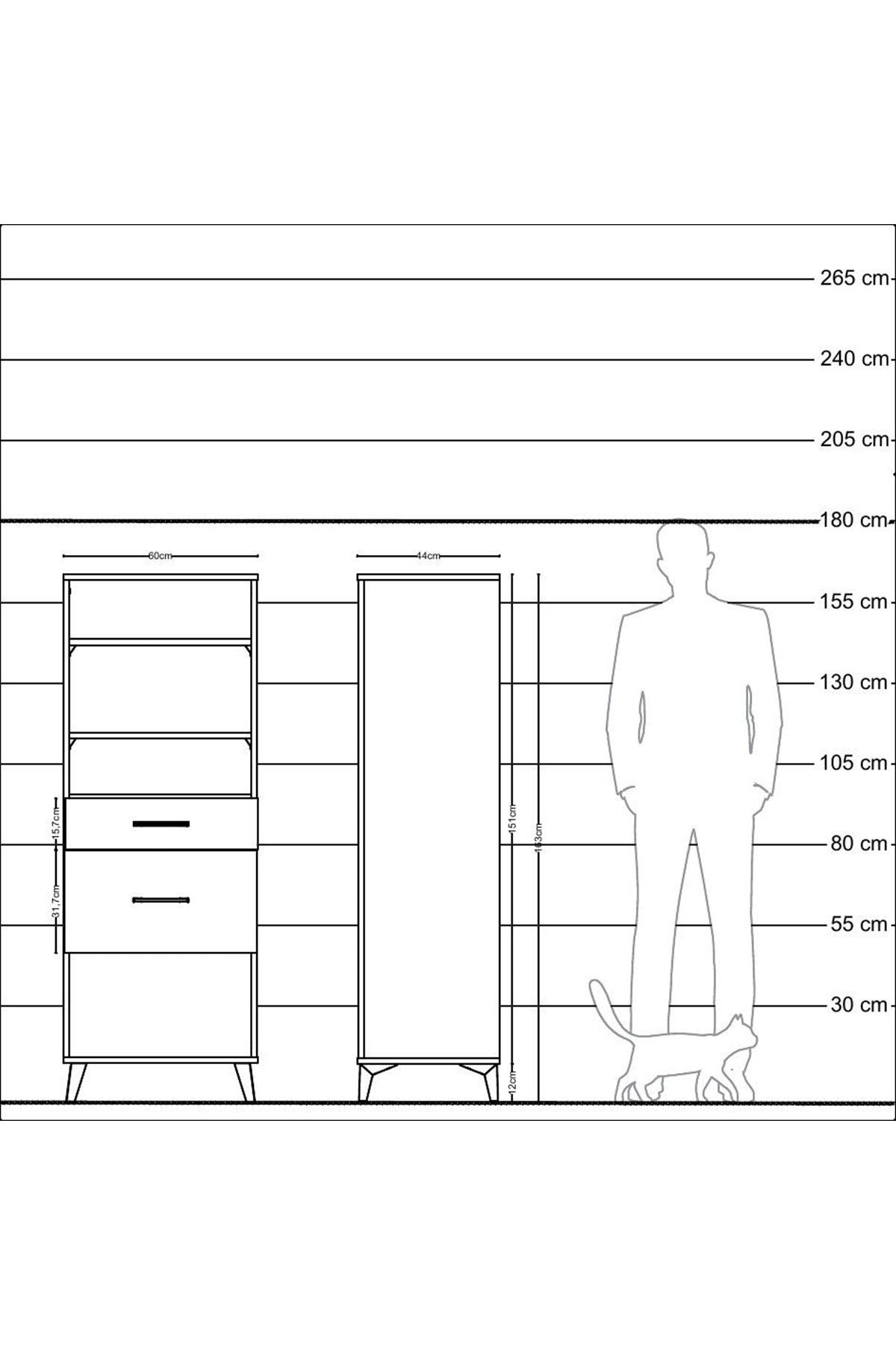 Hyperion Dolap 3 Raflı 2 Çekmeceli 60x44x163 - S53M036V9B
