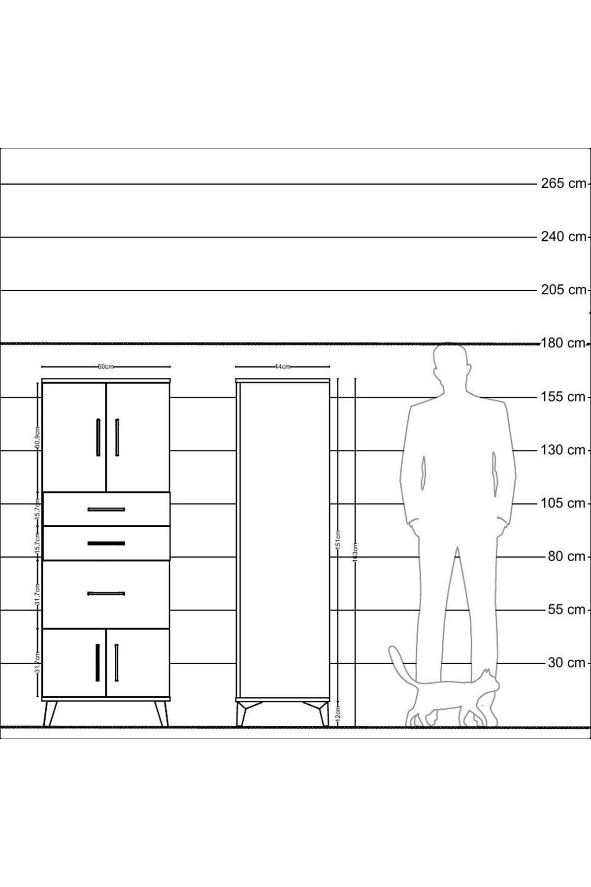 Hyperion Dolap 2 Raflı 3 Çekmeceli 4 Kapaklı 60x44x163 - S53M037V8B