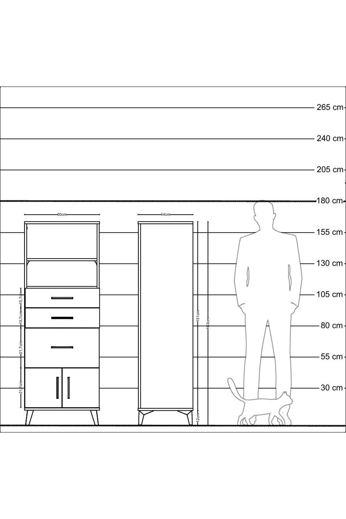 Hyperion Dolap 2 Raflı 3 Çekmeceli 2 Kapaklı 60x44x163 - S53M038V5B
