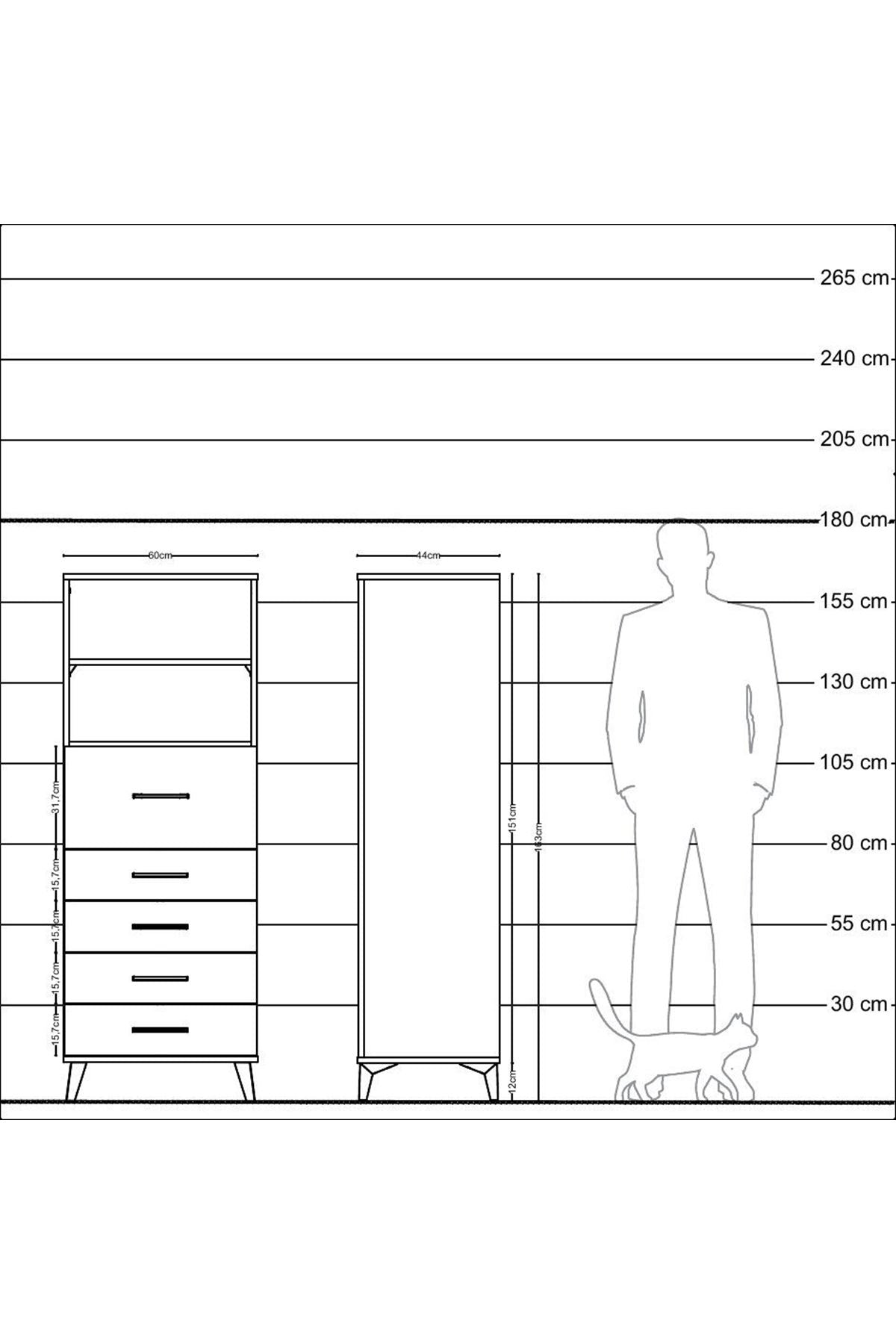 Hyperion Dolap 2 Raflı 5 Çekmeceli 60x44x163 - S53M045V4B